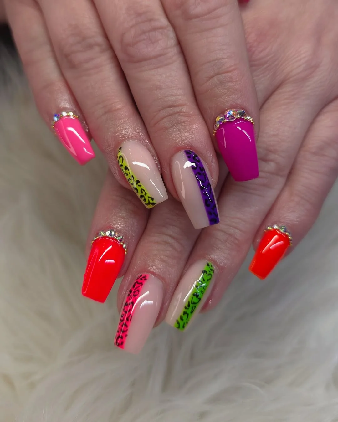 funky summer nails 2026 Neon Safari Color Explosion