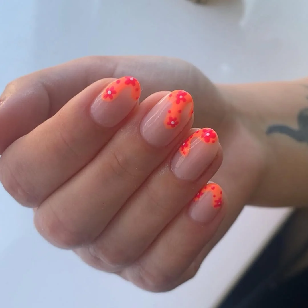 funky summer nails 2026 Neon Floral Tips for Sunset Season
