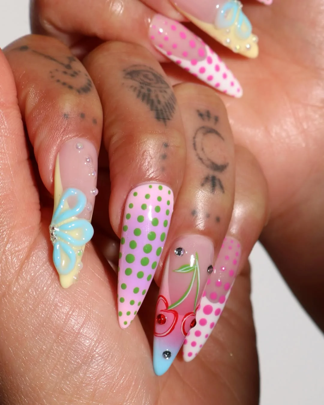 funky summer nails 2026 Y2K Cherries and Polka Dot Fantasy