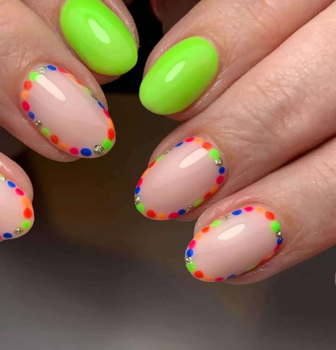 funky summer nails 2026 Confetti Borders With Electric Lime Energy