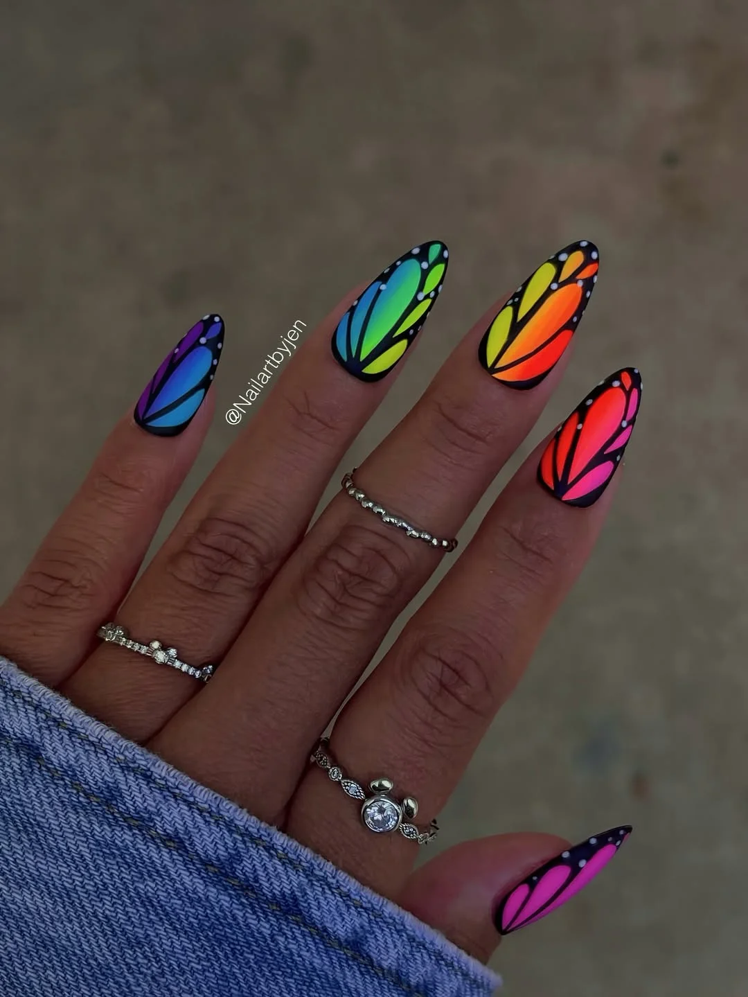 funky summer nails 2026 Neon Butterfly Wings After Dark
