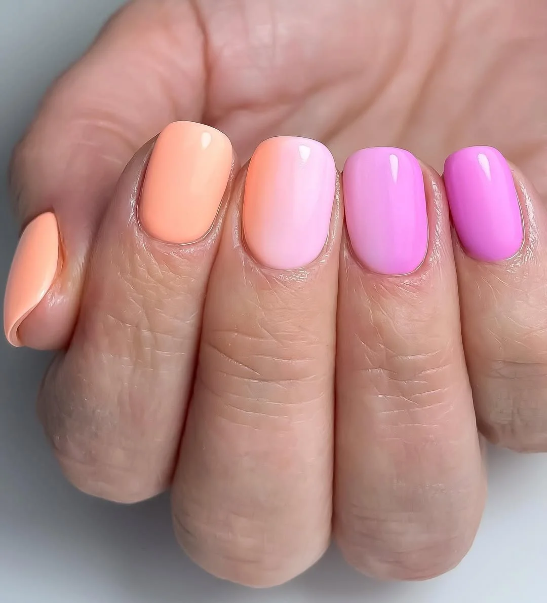short squoval nails design 2026 Sunset Sorbet Color Fade