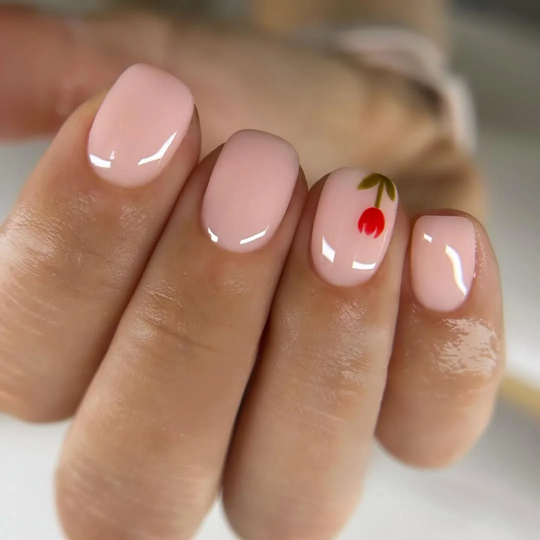 short squoval nails design 2026 Minimal Cherry Accent for Everyday Elegance