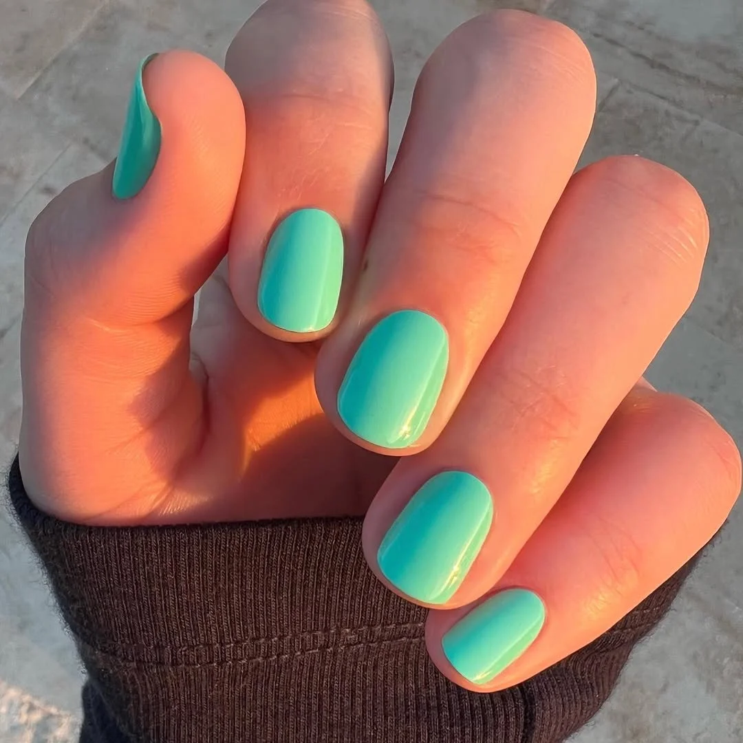 short squoval nails design 2026 Seafoam Blue for Endless Summer Days
