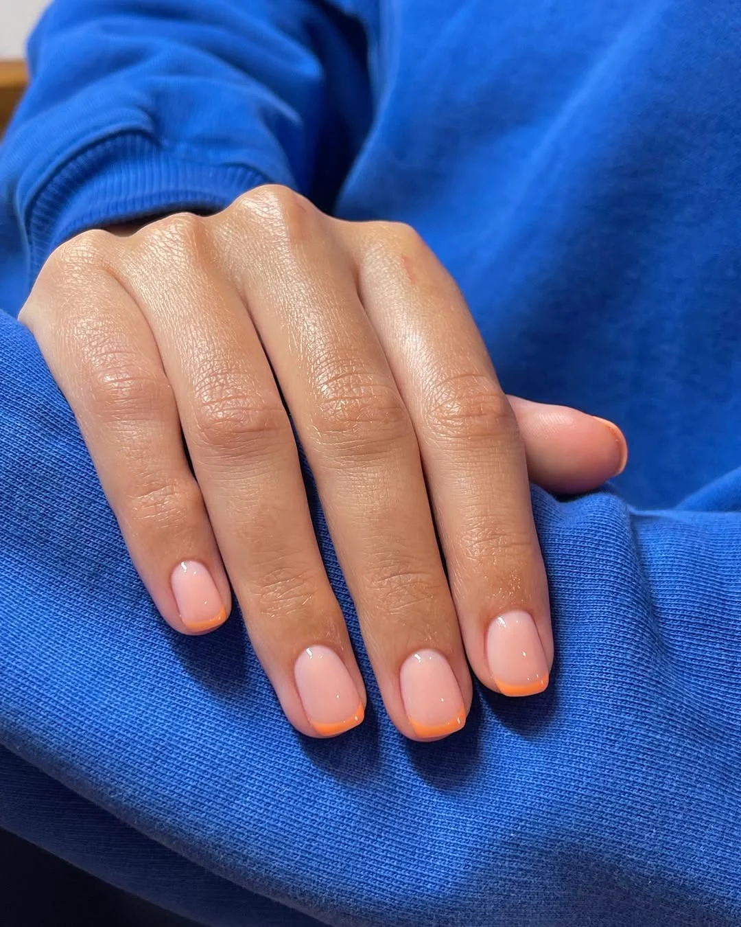 short squoval nails design 2026 Neon Tangerine Micro French Revival