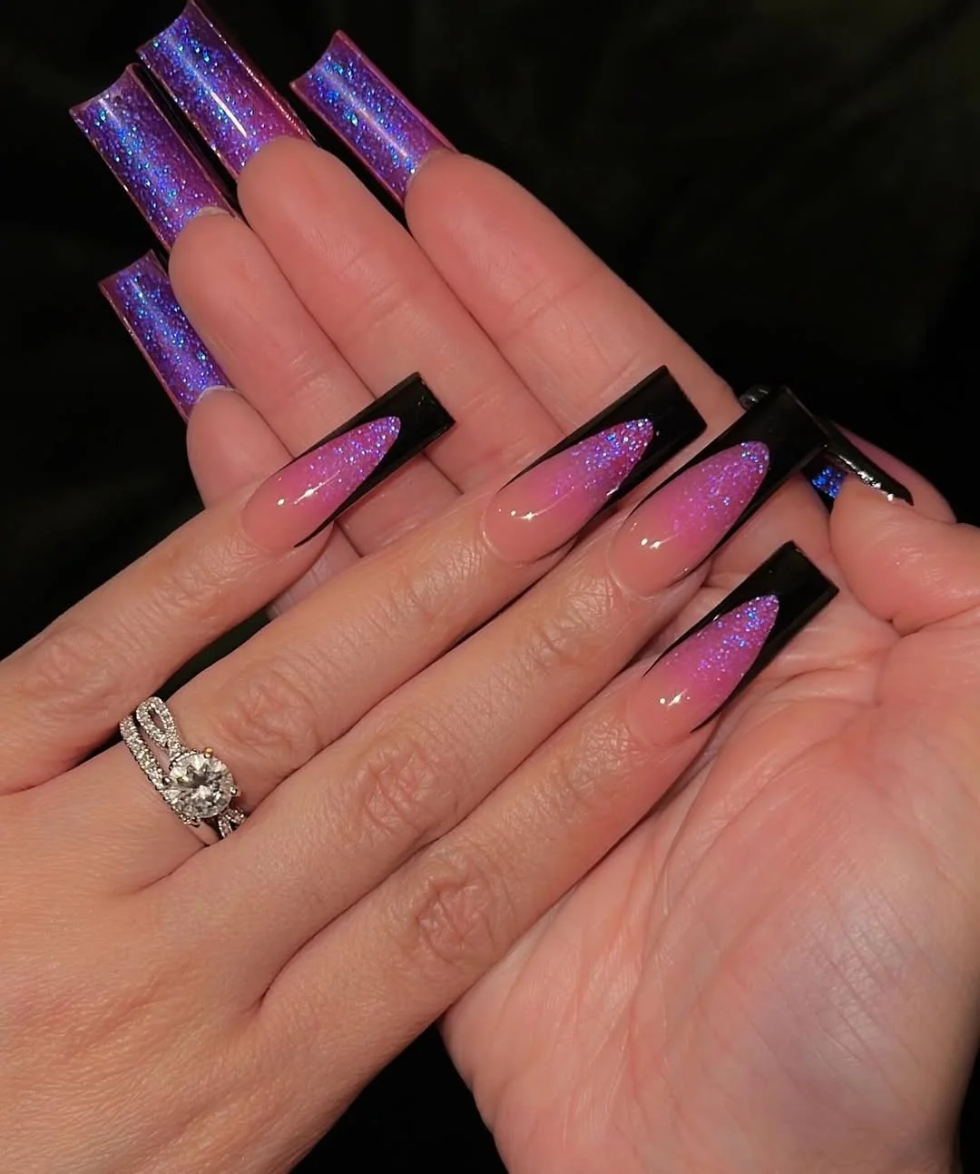 summer glitter nails 2026 Galaxy Purple Glitter Ombre Coffin Nails
