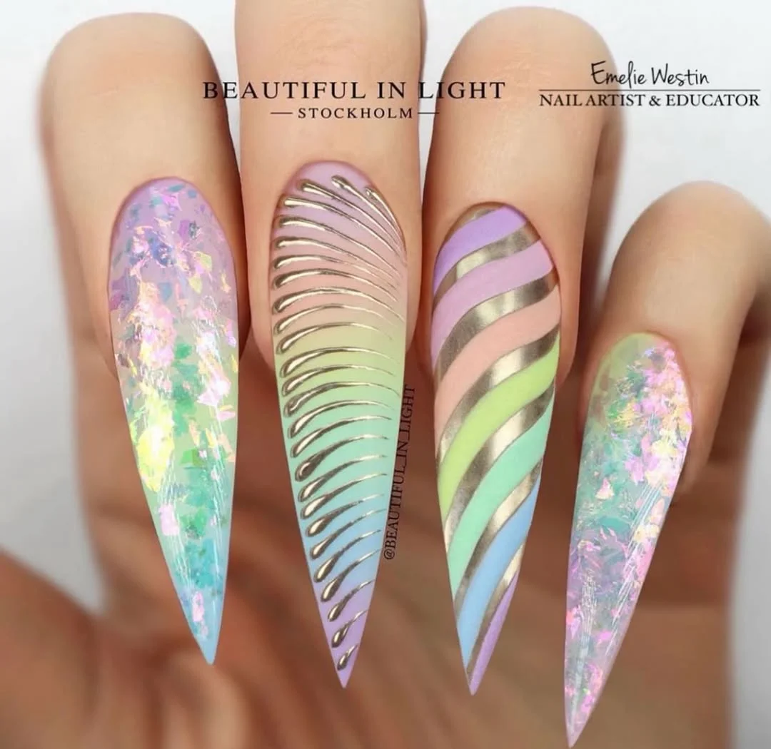 summer glitter nails 2026 Pastel Prism Fantasy Stiletto Nails