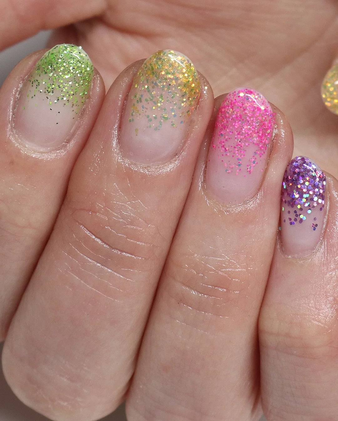 summer glitter nails 2026 Rainbow Glitter Fade On Short Natural Nails