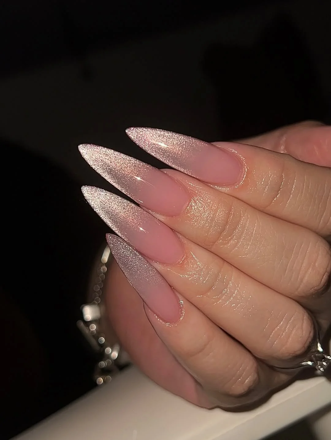 summer glitter nails 2026 Rose Gold Velvet Stiletto Glamour