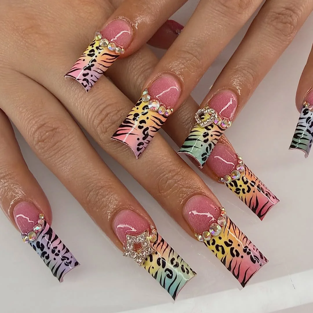 summer glitter nails 2026 Wild Safari Glitter Statement Nails