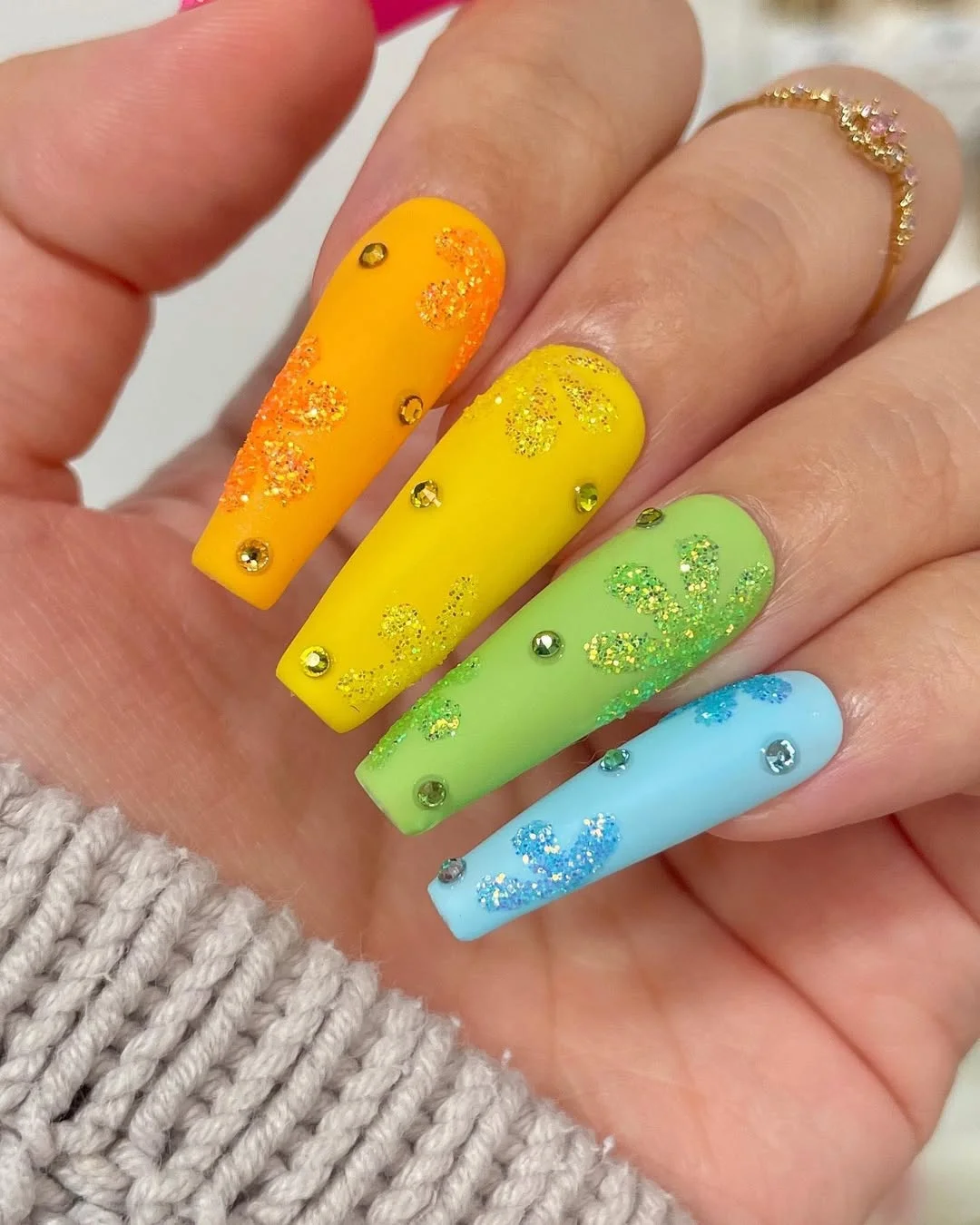 summer glitter nails 2026 Rainbow Matte Glitter With Festival Energy