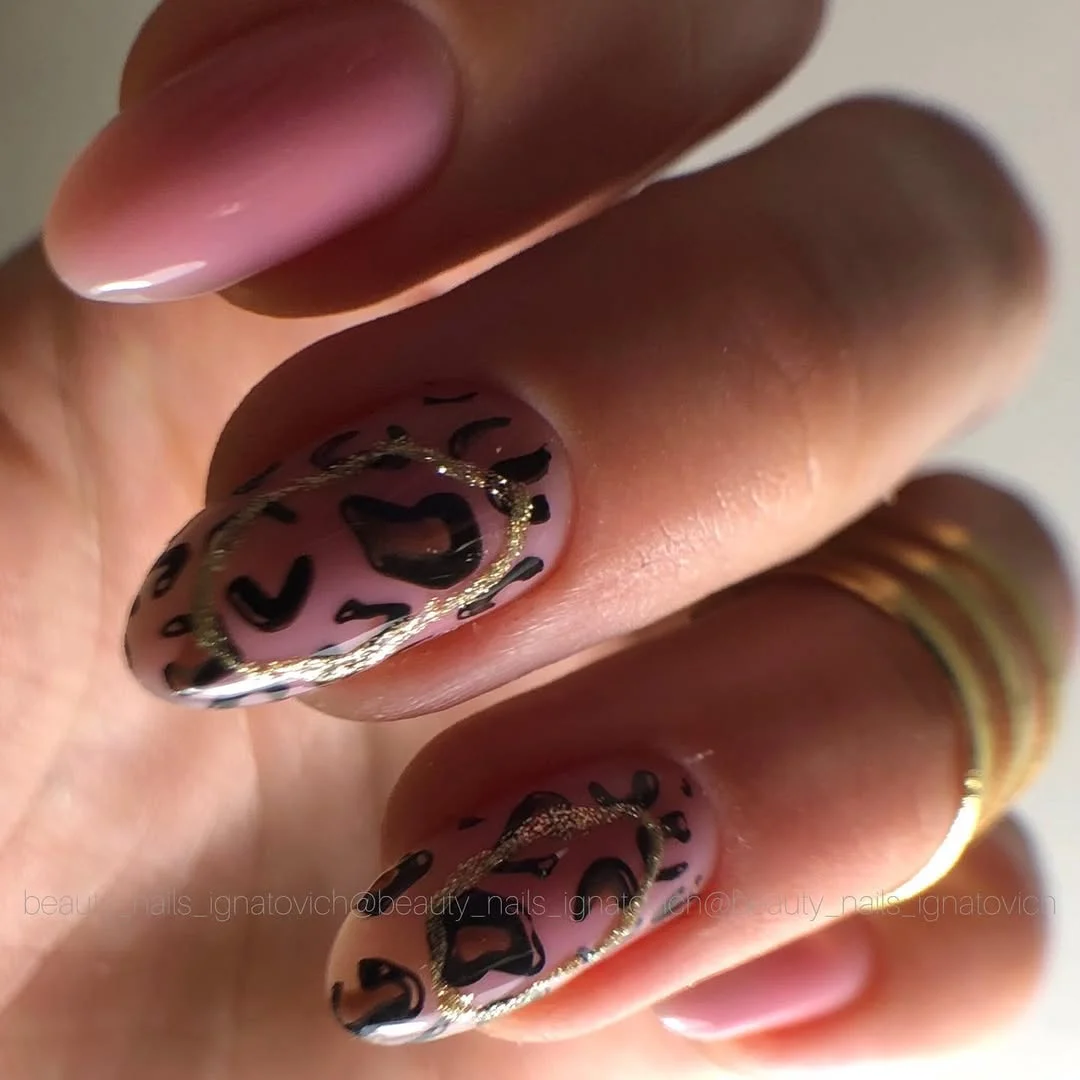 summer glitter nails 2026 Blush Leopard Glam With Golden Details