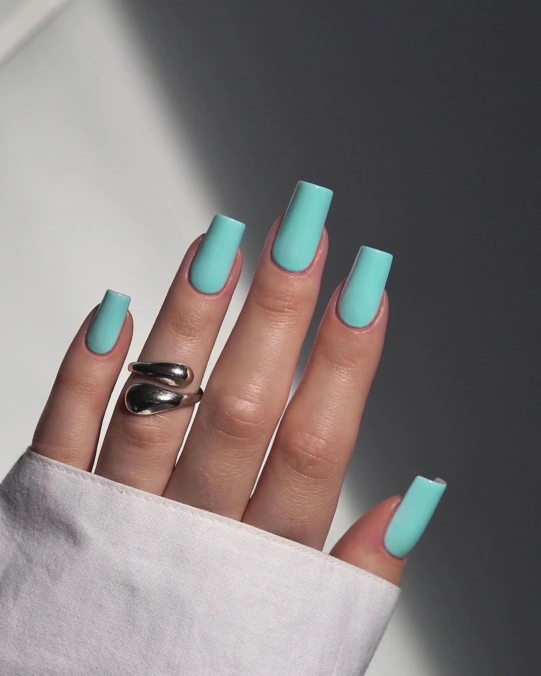 summer nails one color 2026 Mint Blue Freshness for Hot Summer Days