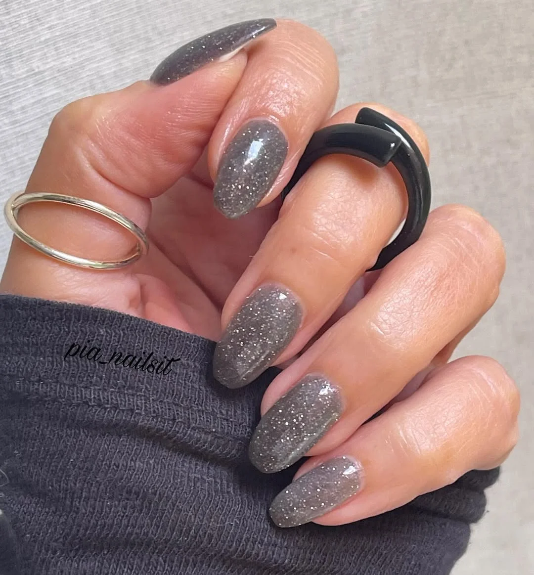 summer nails one color 2026 Smoky Silver Sparkle for Modern Minimalists