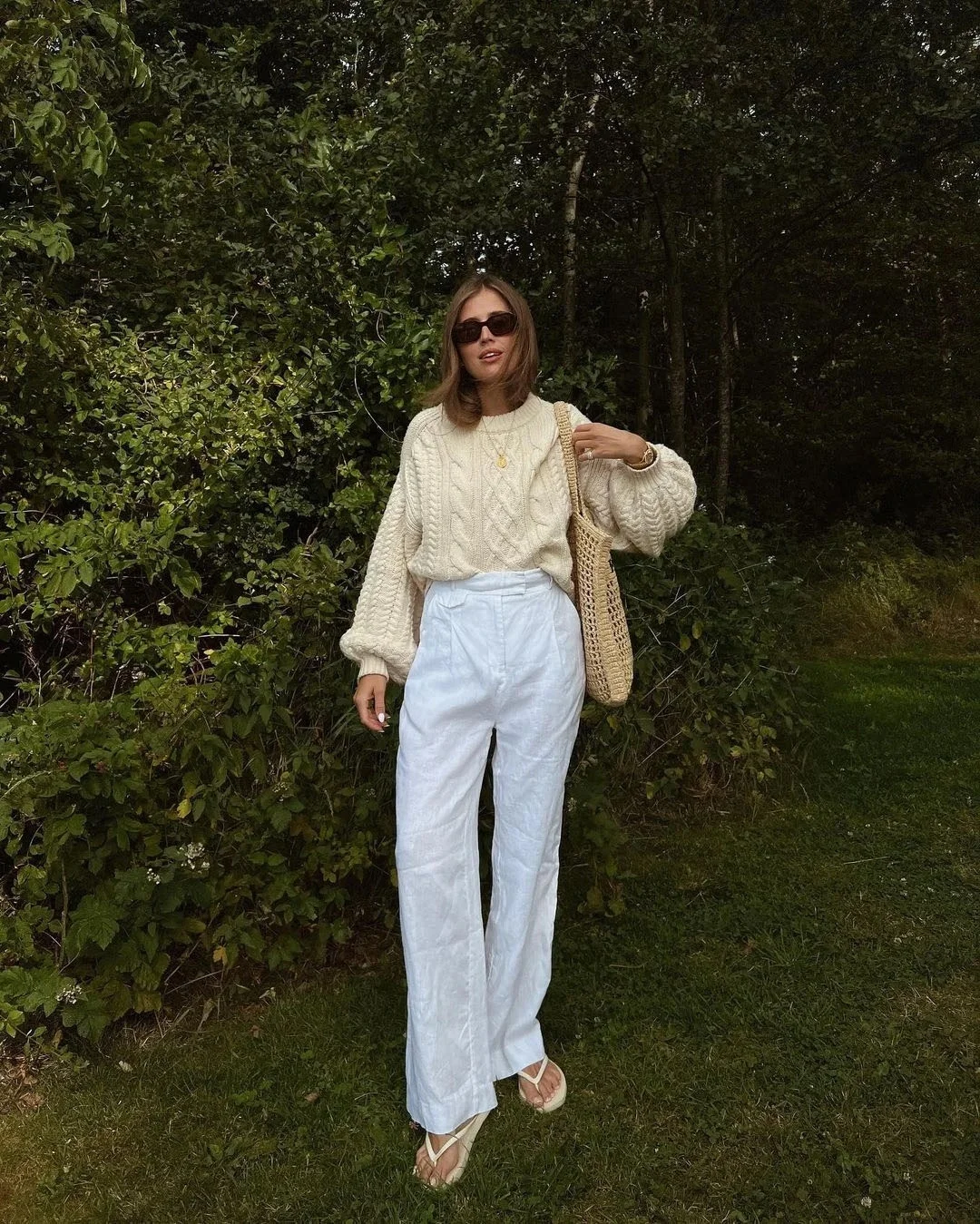 Summer to fall outfits 2026 Chunky Knits With Linen Trousers Feel Cozy Without Feeling Heavy