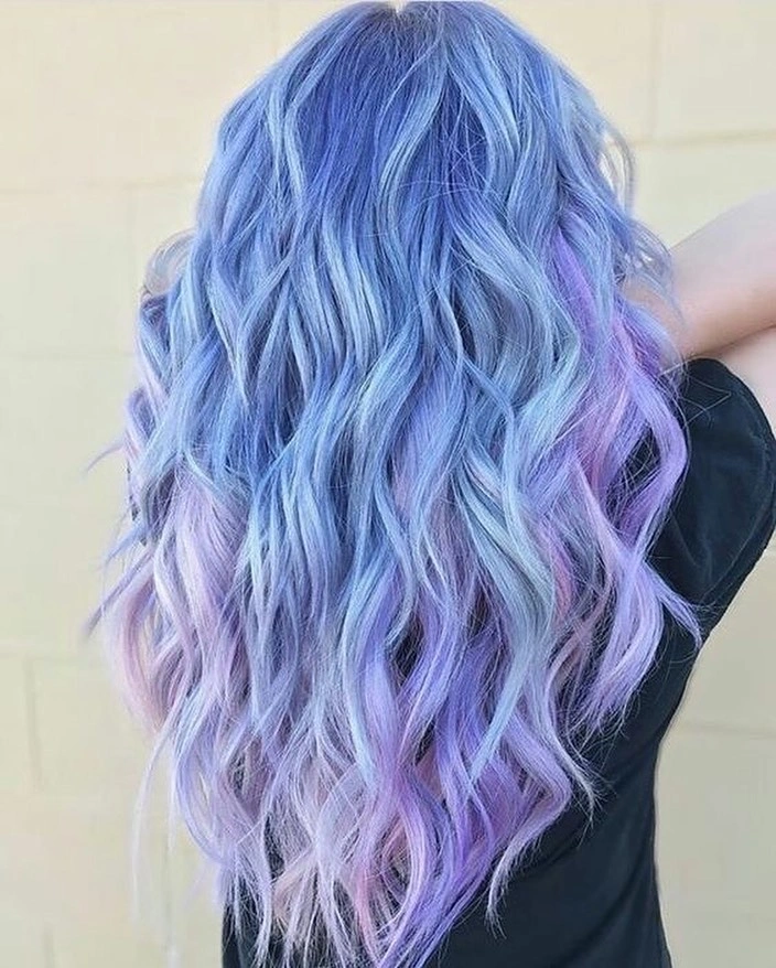 august hairstyles and color ideas 2026 Dreamy Periwinkle Waves With Lavender Dimension