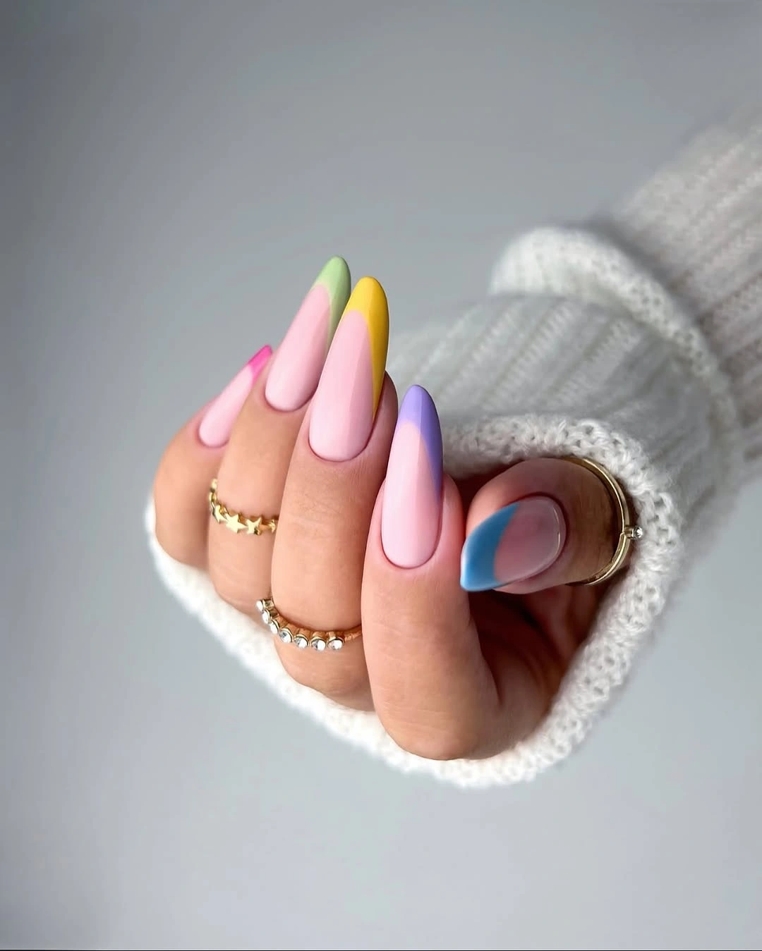 august nails color 2026 Pastel Rainbow French Tips That Brighten Every Outfit