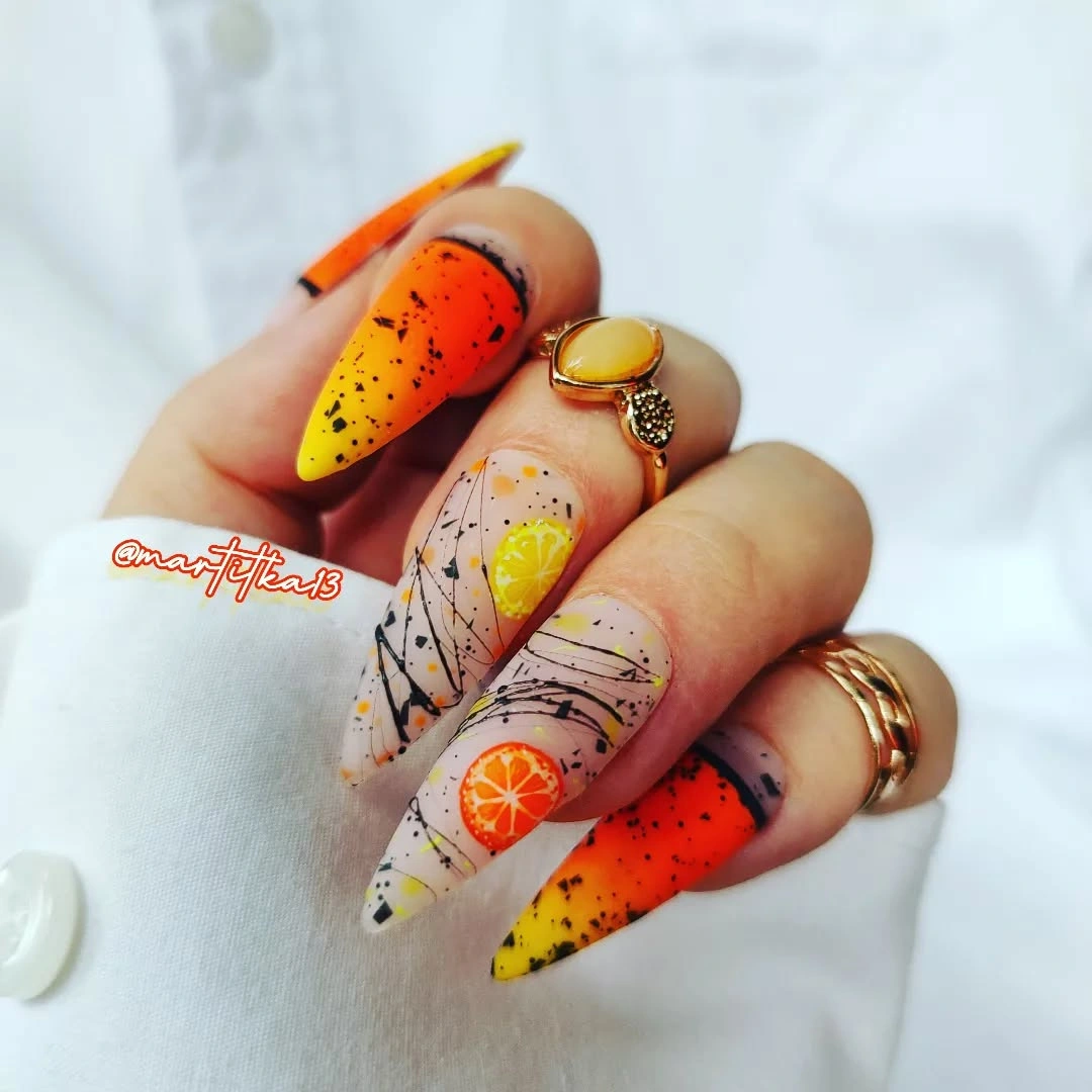august nails color 2026 Bright Citrus Gradient for Bold August Energy