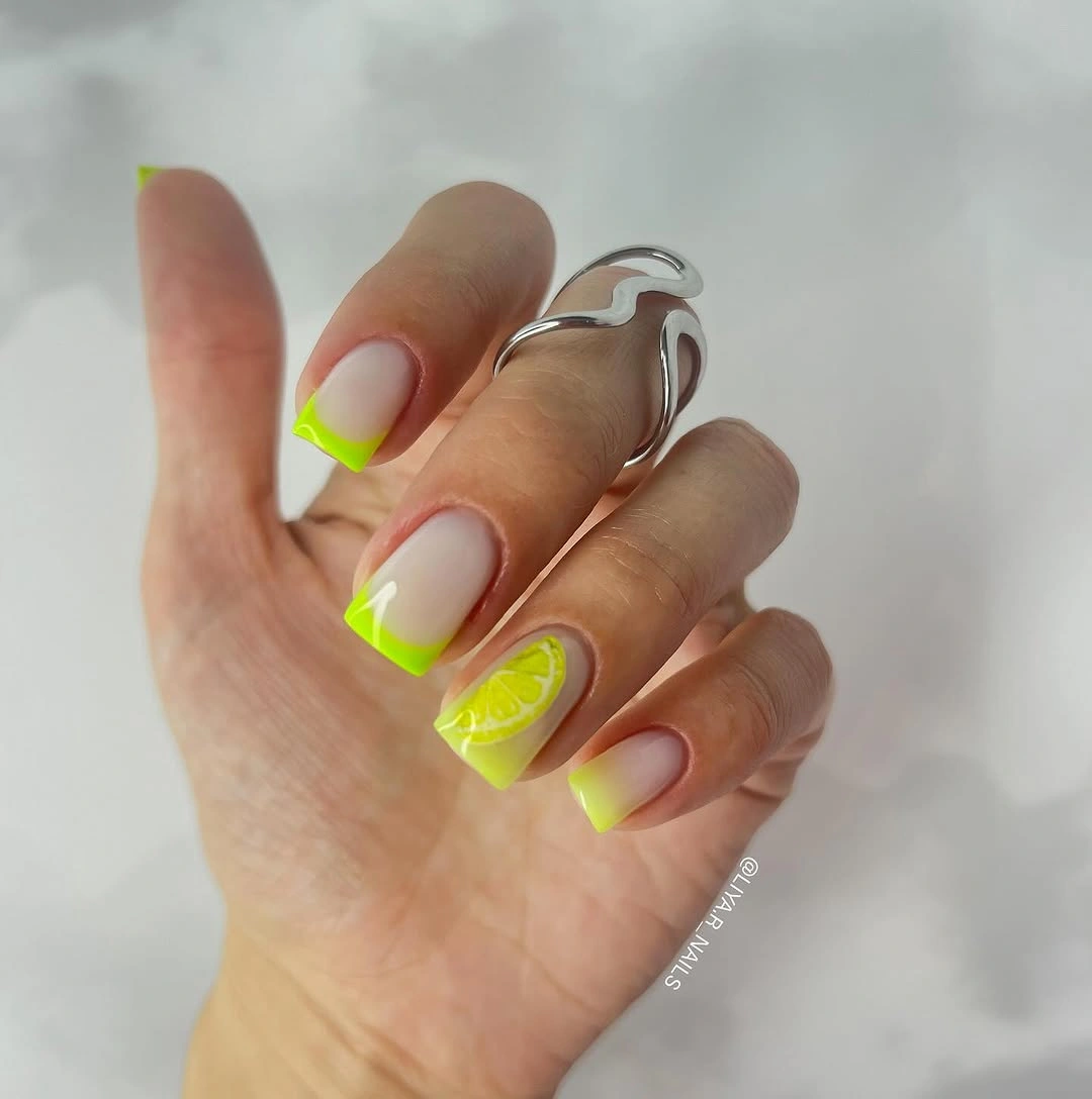 august nails ideas 2026 Neon Lime French Tips That Refresh a Classic