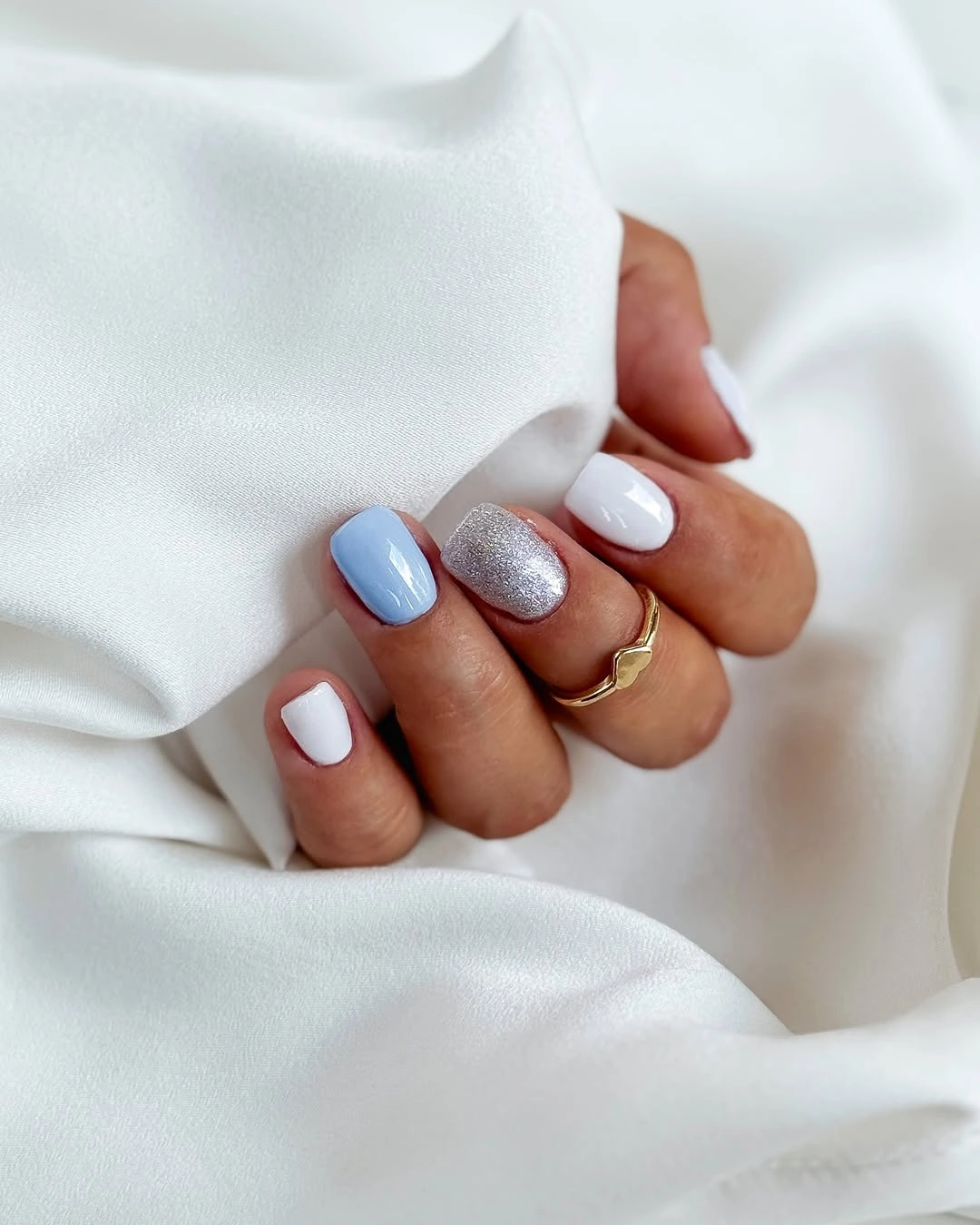 august nails ideas 2026 Powder Blue and Silver Nails for an Elegant August Refresh