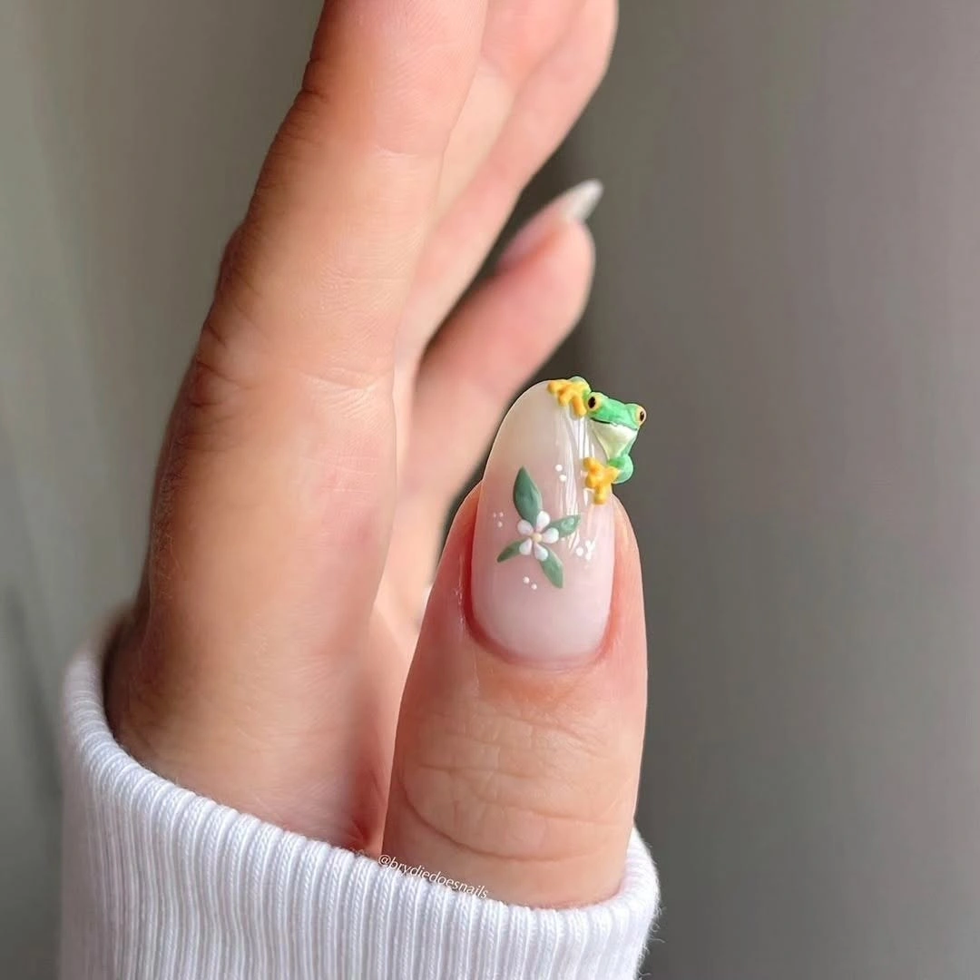 august nails ideas 2026 Whimsical Frog Accent Nails That Celebrate Creativity