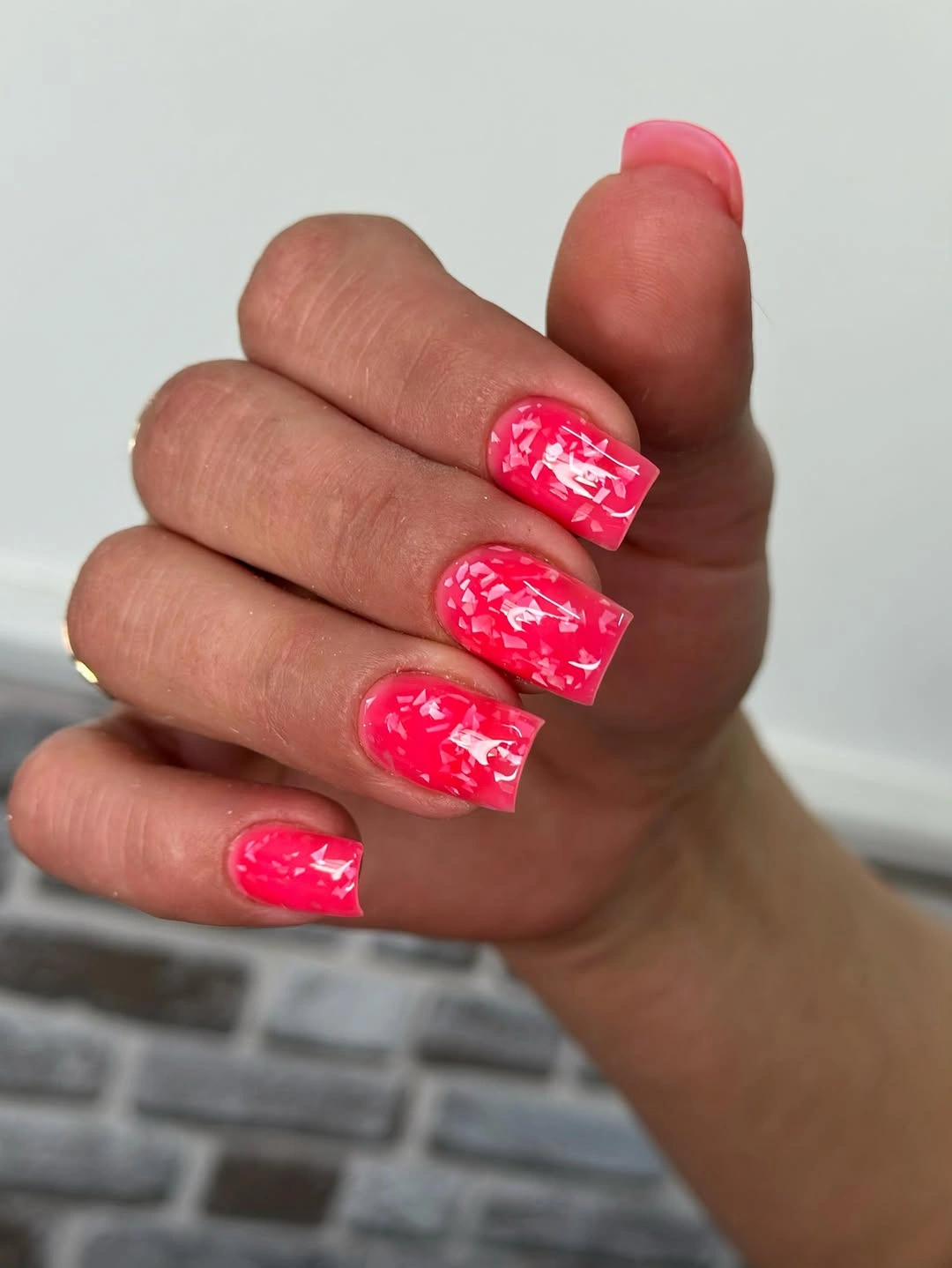 august nails ideas 2026 Hot Pink Confetti Nails That Bring Instant Vacation Energy
