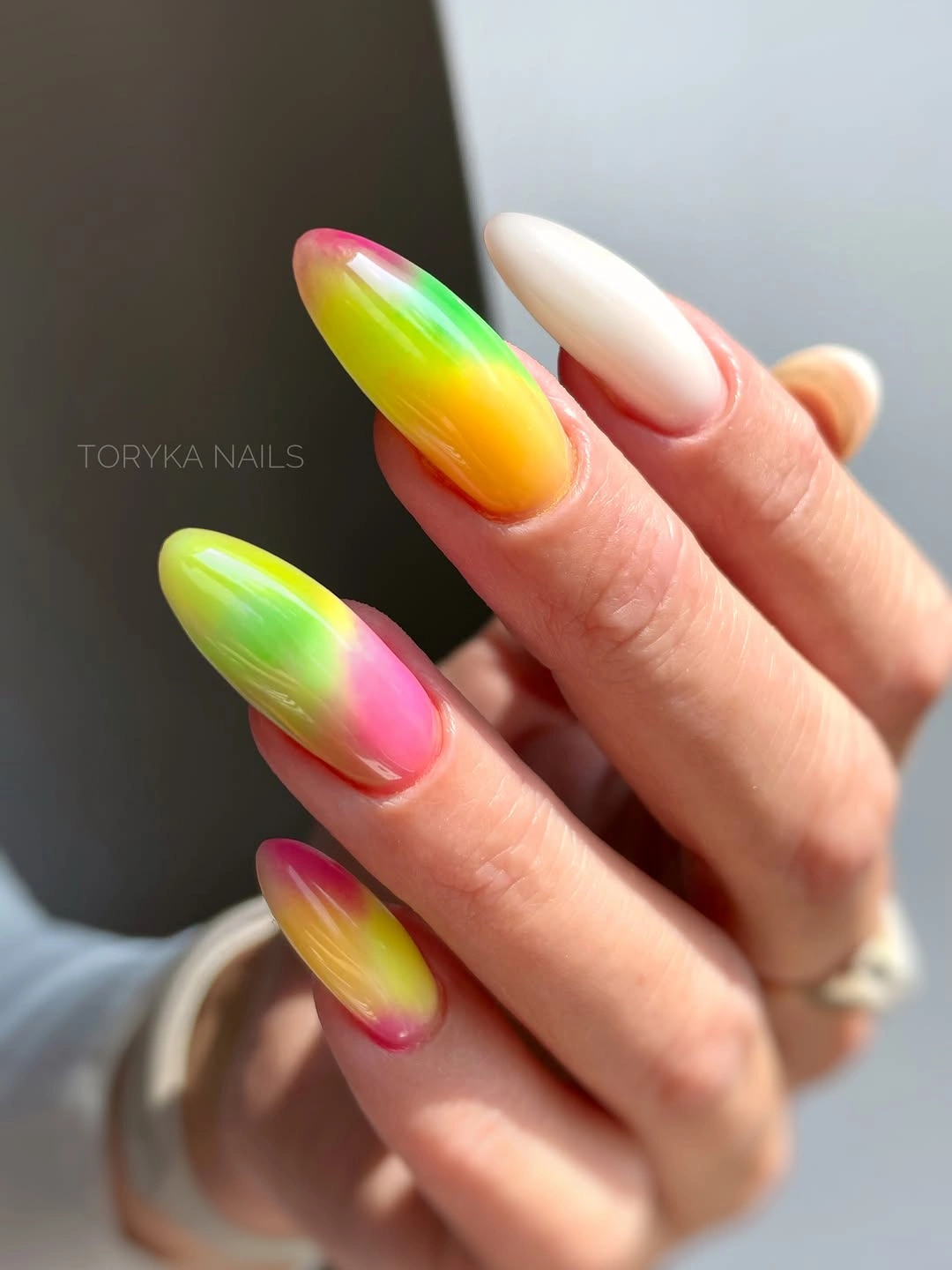 august nails ideas 2026 Neon Sunset Ombre for the Boldest August Mood