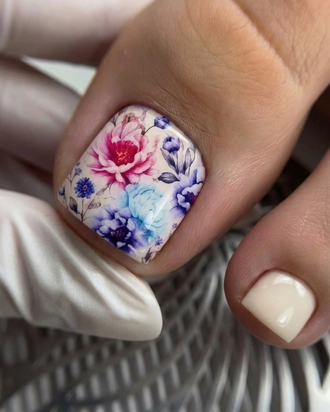august pedicure nails ideas 2026 Romantic Watercolor Garden Blossoms