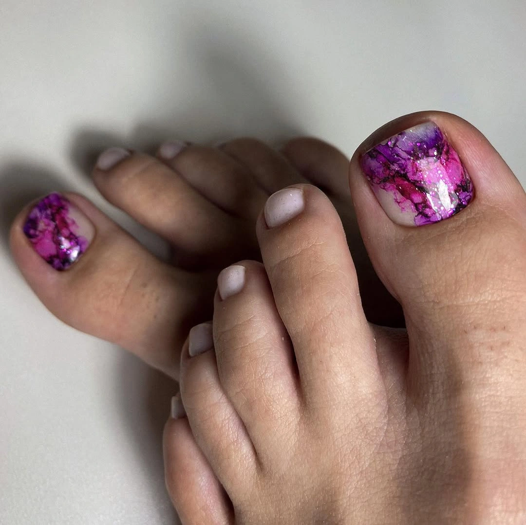august pedicure nails ideas 2026 Bold Magenta Marble With Artistic Energy
