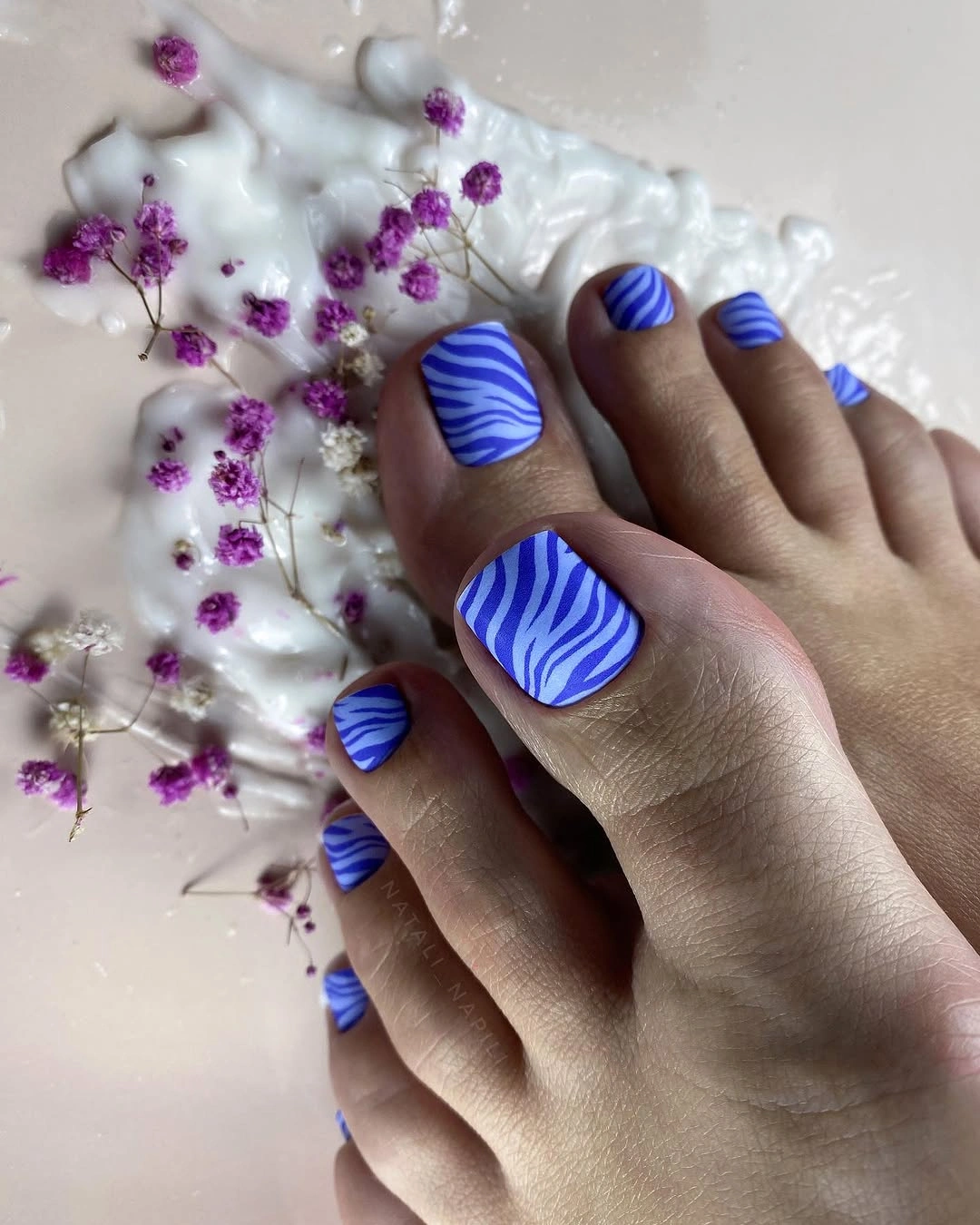 august pedicure nails ideas 2026 Periwinkle Zebra Stripes With Modern Charm