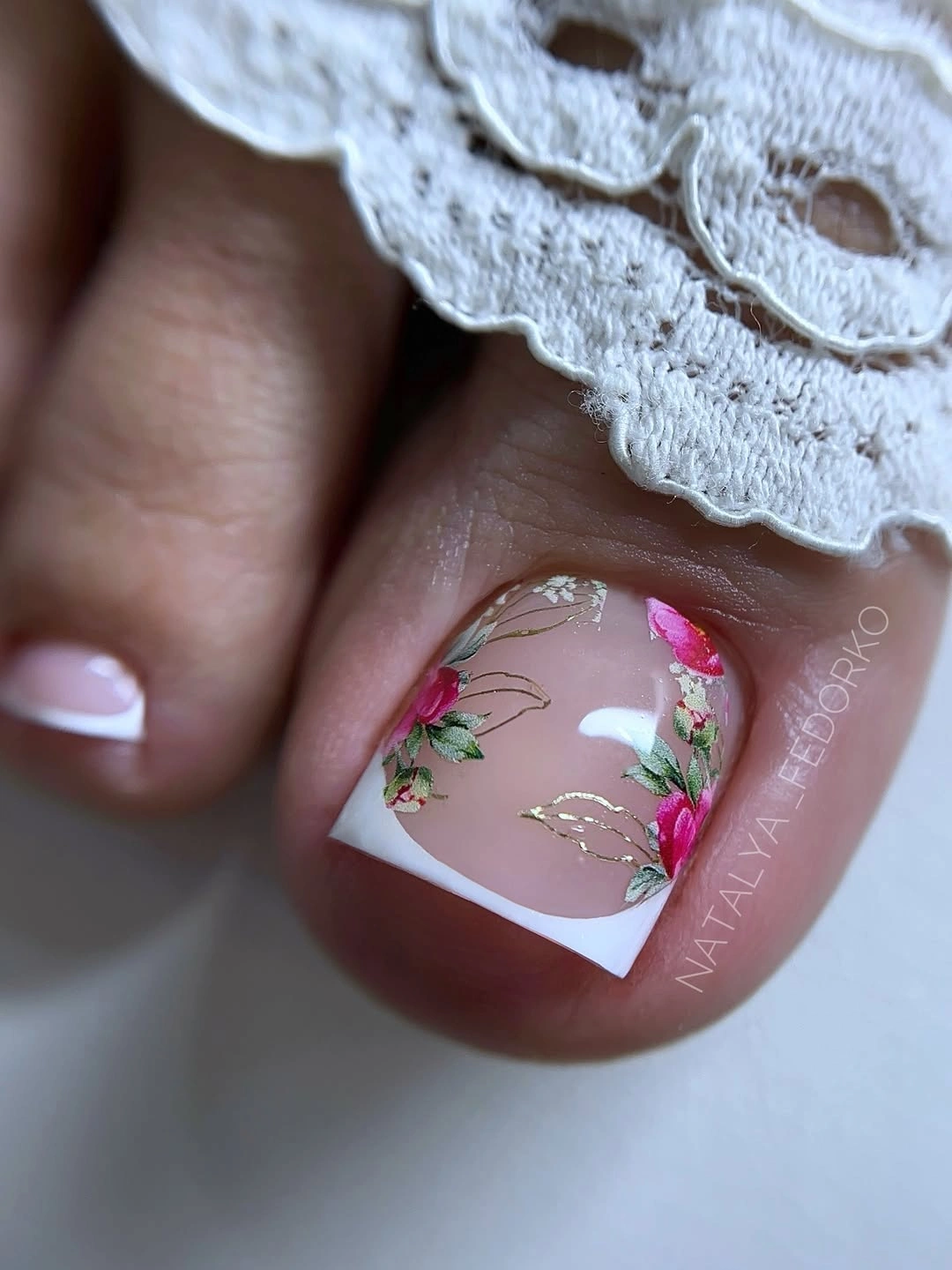 august pedicure nails ideas 2026 Romantic Floral French for Late Summer Days