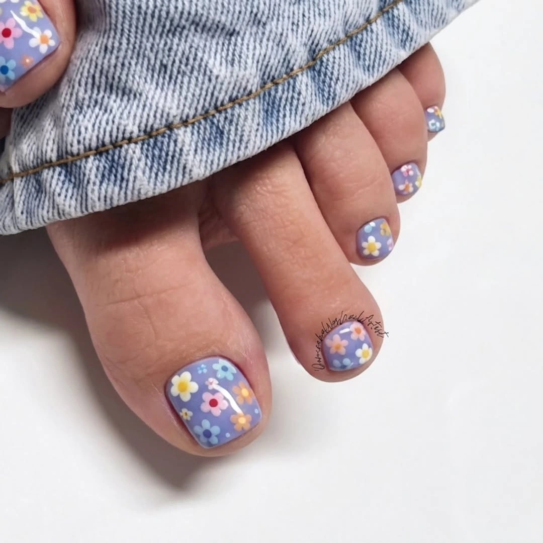 august toe nails 2026 Retro Wildflower Nails with Soft Vintage Charm