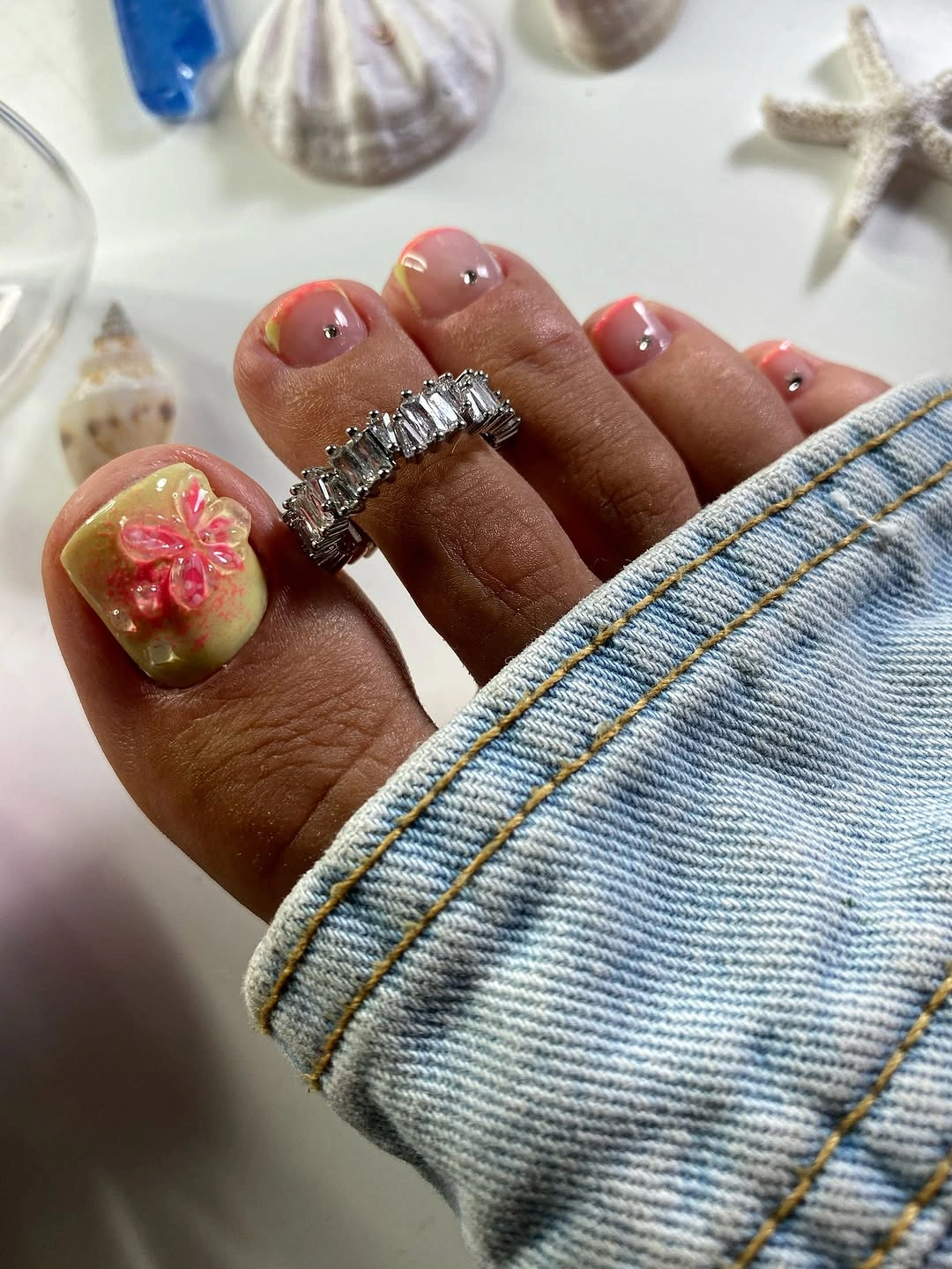 august toe nails 2026 Delicate Coral Blossom with Elegant 3D Details