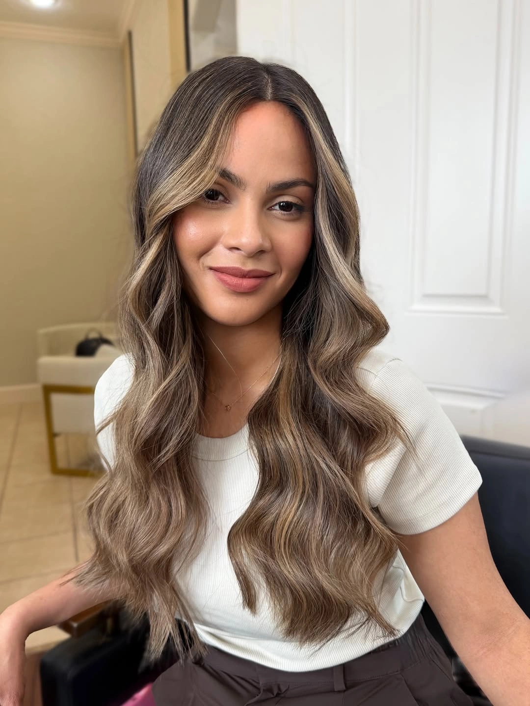 babylights hair ideas Taupe Brunette Waves with Luminous Babylights