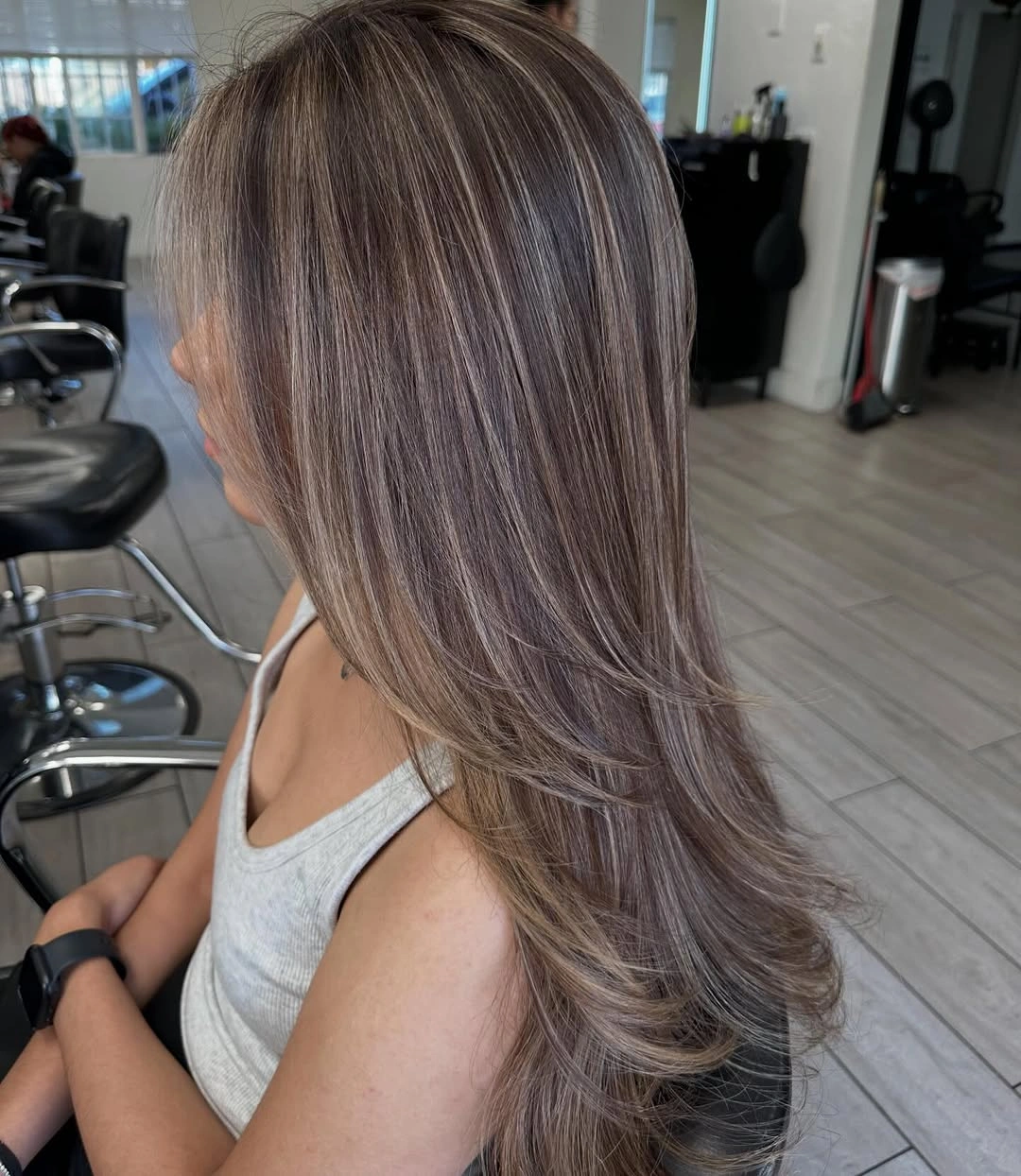 babylights hair ideas Soft Mushroom Brown Layers with Ash Dimension