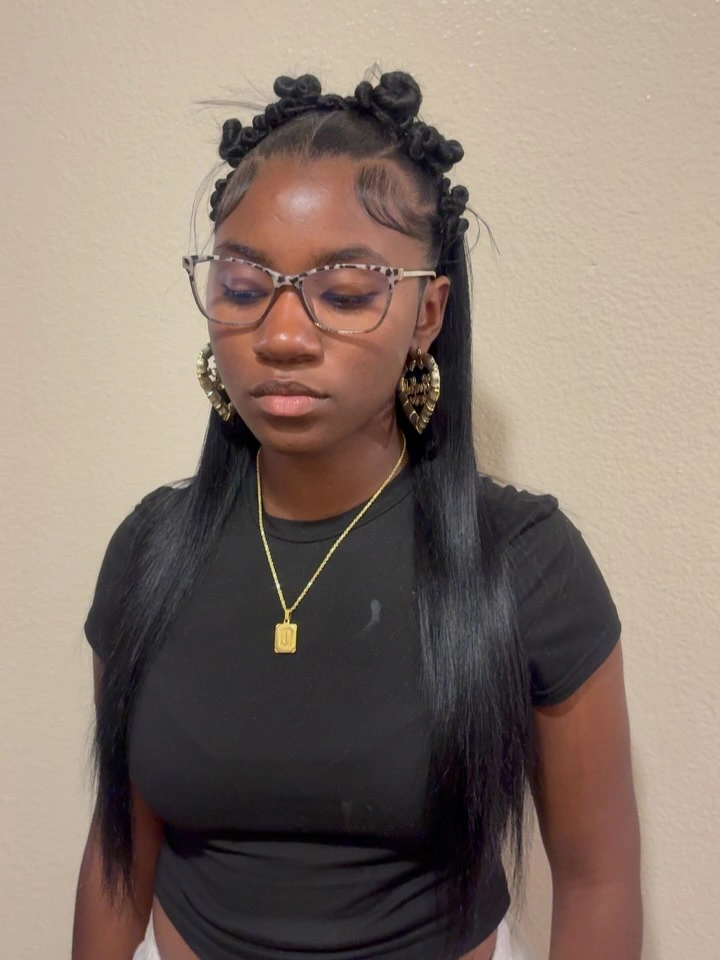 bantu knots hairstyles Mini Bantu Knots with Sleek Straight Lengths