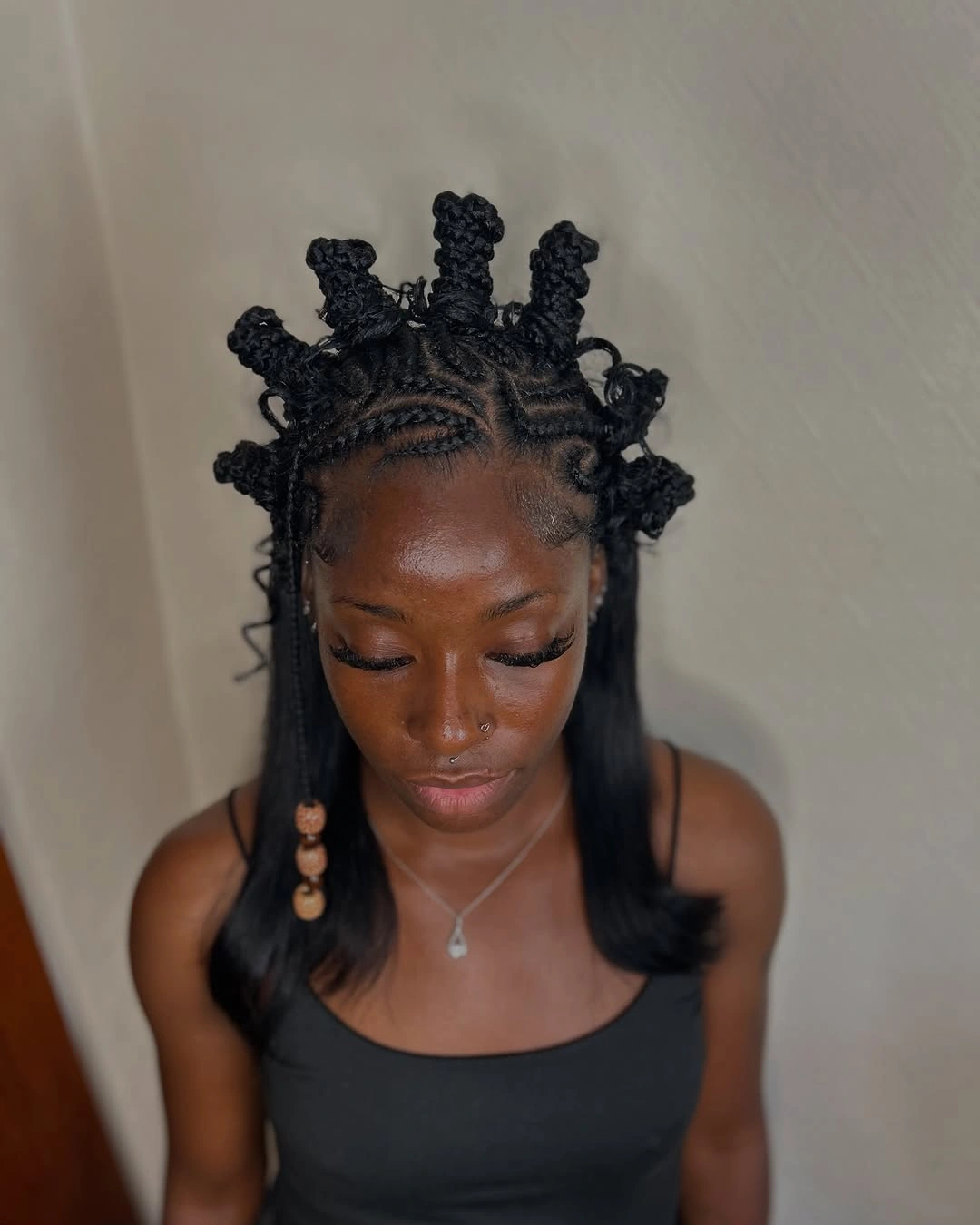 bantu knots hairstyles Half-Up Bantu Knots with Sleek Shoulder-Length Hair