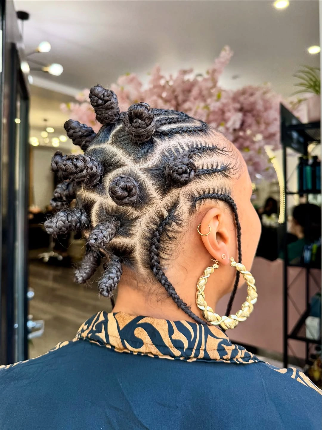 bantu knots hairstyles Intricate Braided Bantu Knot Pattern with Artistic Parting