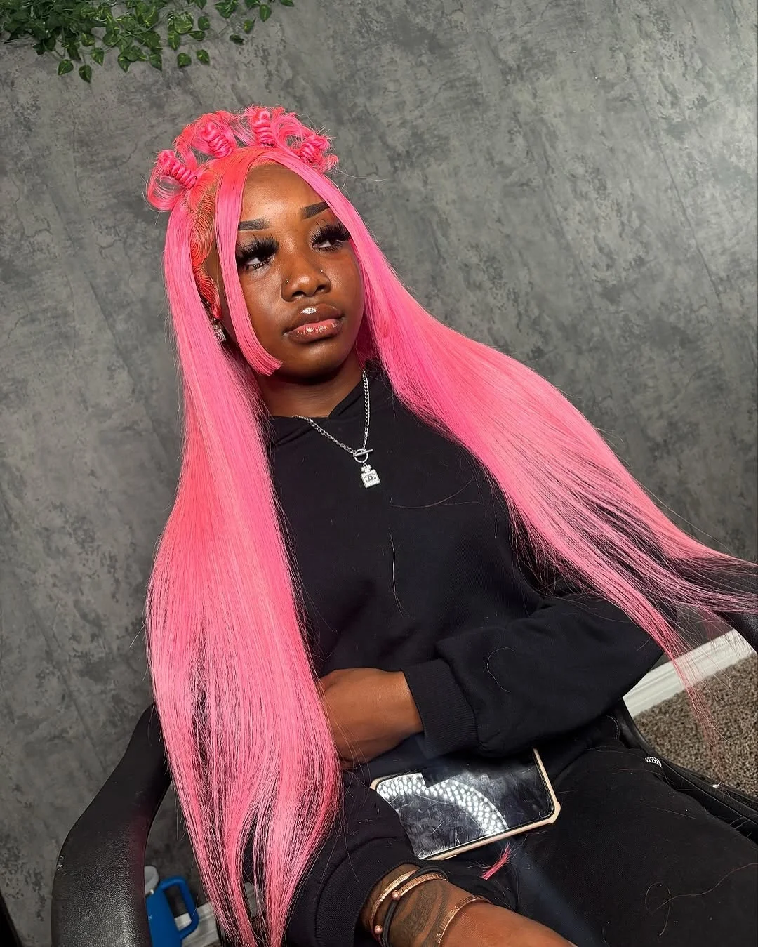 bantu knots hairstyles Bubblegum Pink Bantu Knots with Waist-Length Sleek Hair
