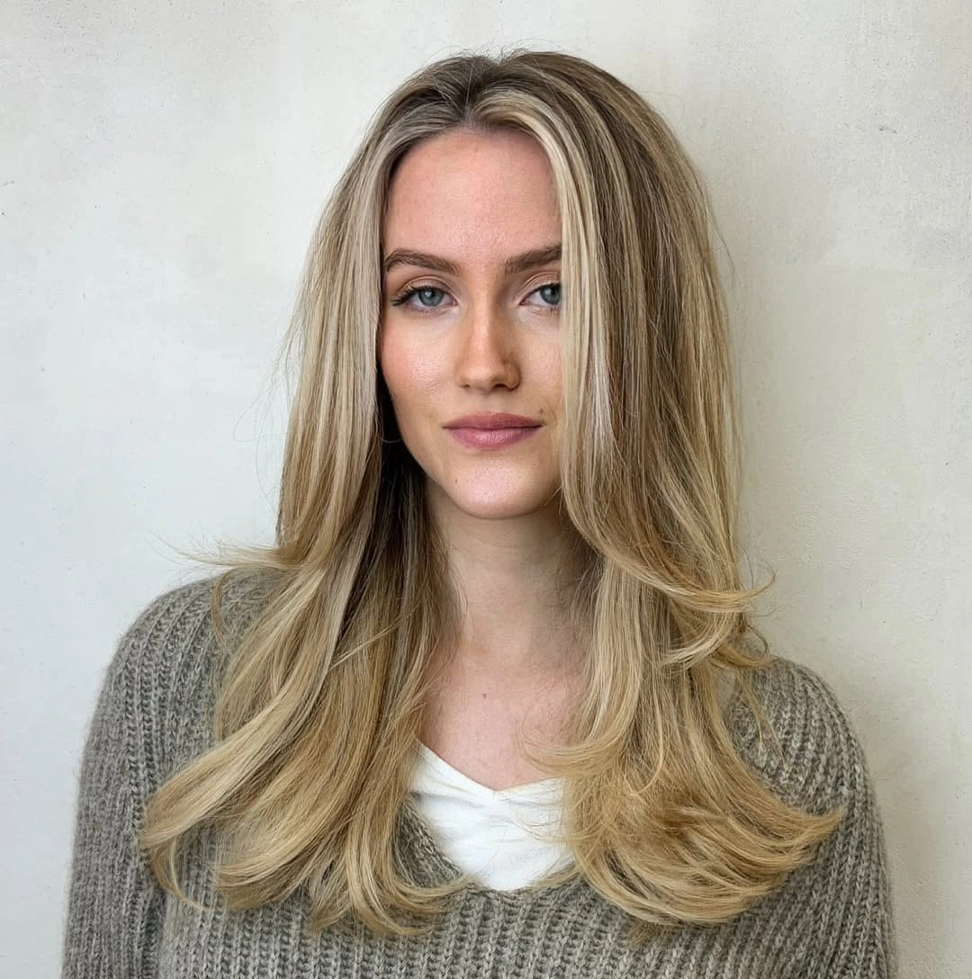beige blond hair color Face-Framing Beige Blonde with Soft Curtain Layers