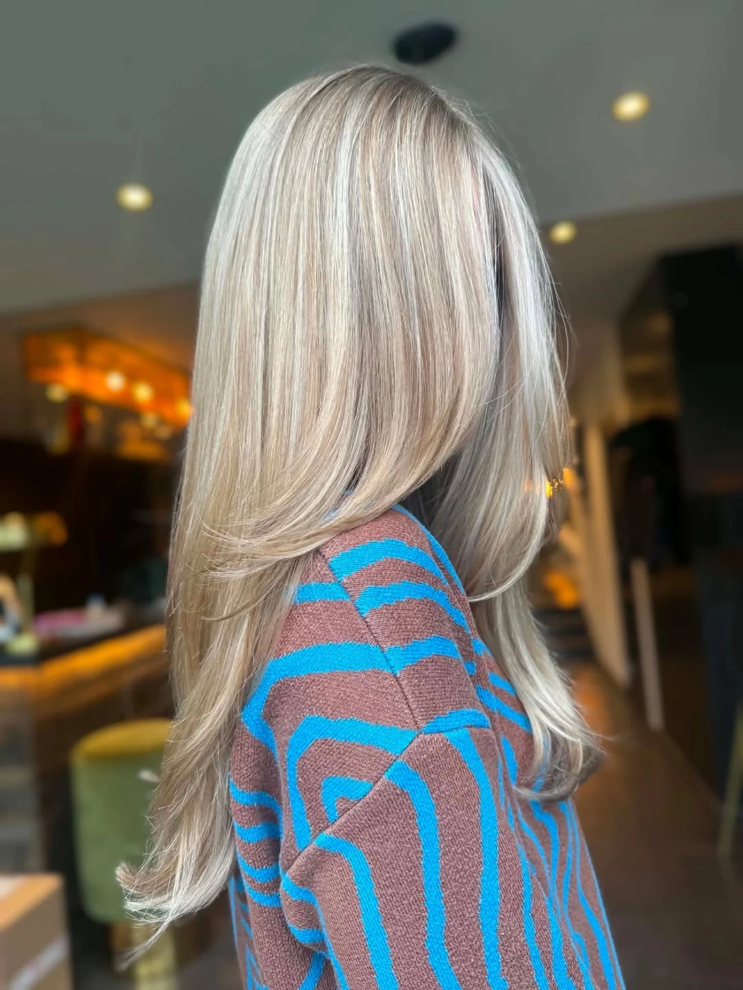 beige blond hair color Silky Vanilla Beige Blonde with Feathered Layers