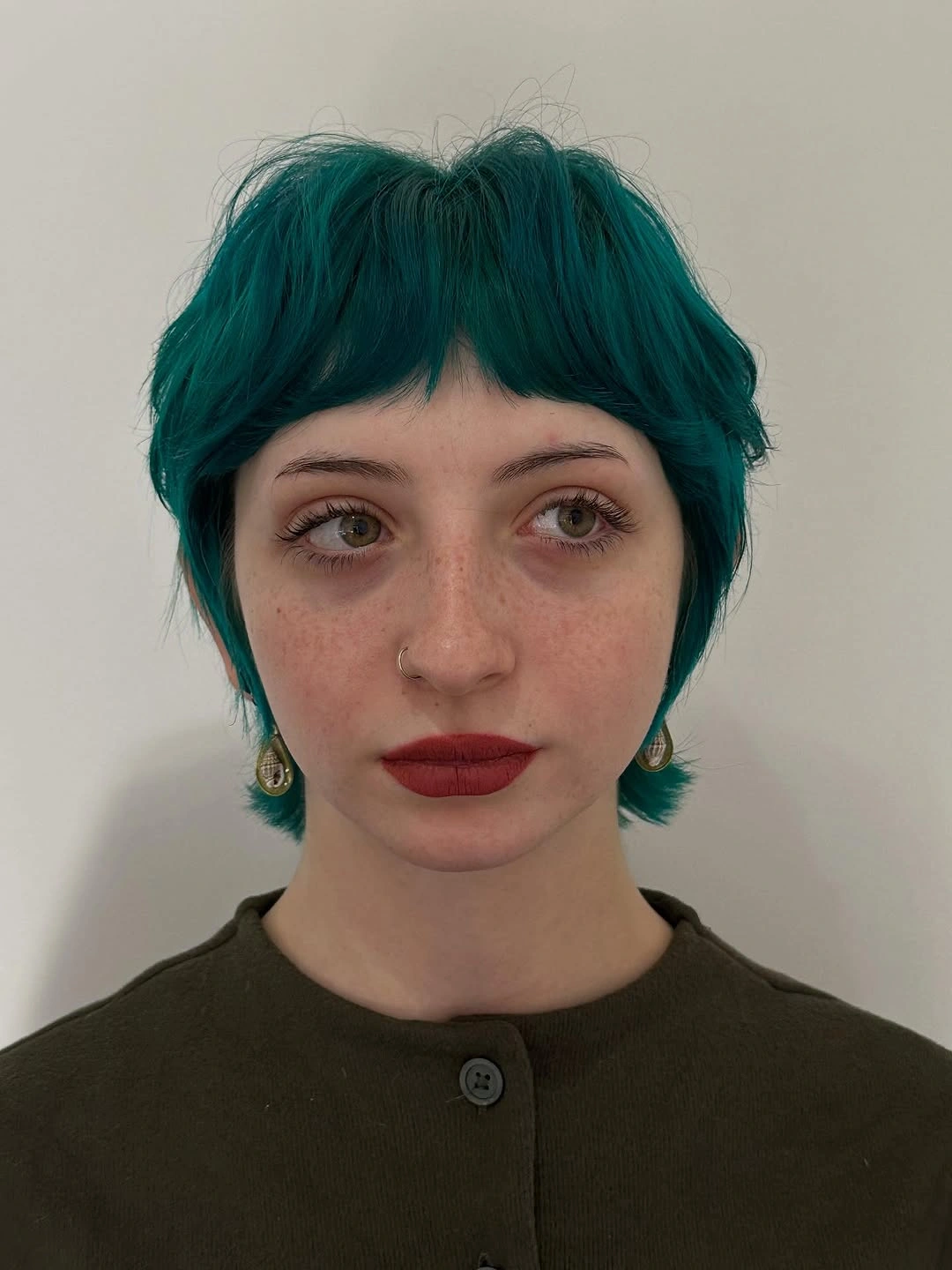 bixie haircut Bold Emerald Bixie With Graphic Fringe