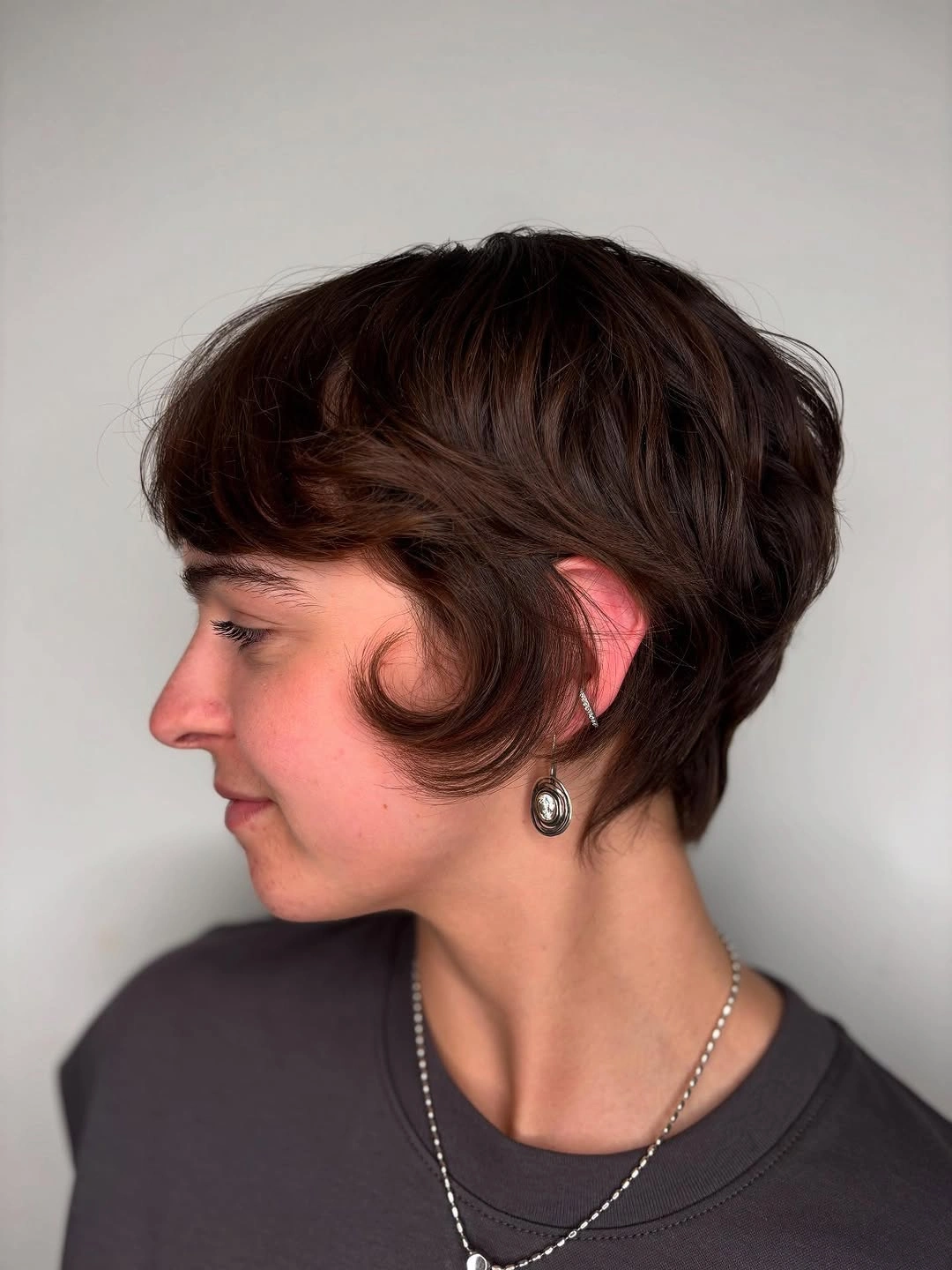bixie haircut Classic Brunette Bixie With Sculpted Side Detail