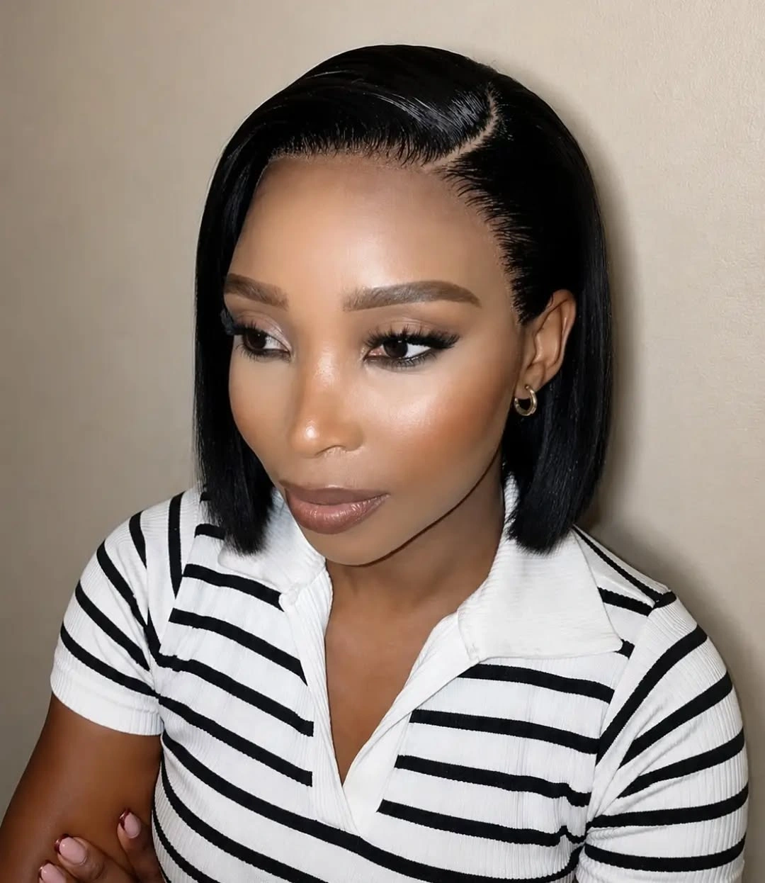 bob hairstyles for black women Sleek Side-Part Bob With Glossy Finish