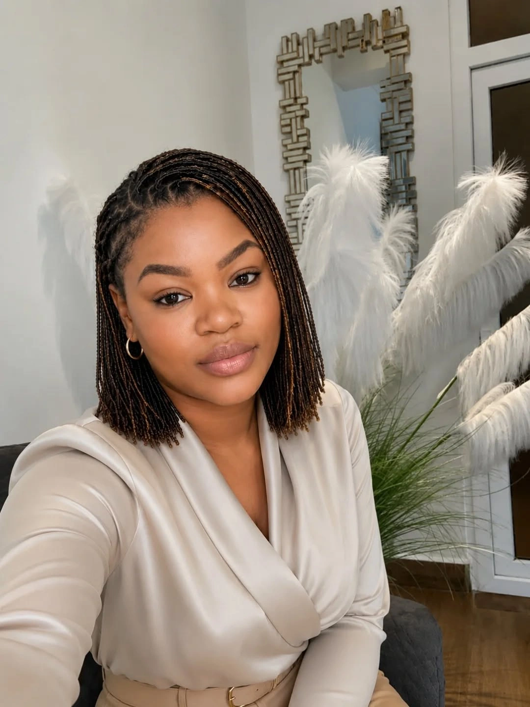 bob hairstyles for black women Center-Part Braided Bob At Shoulder Length