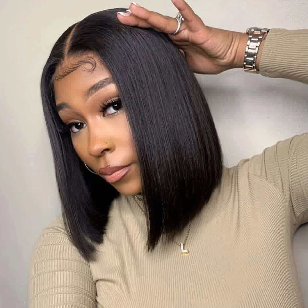 bob hairstyles for black women Straight Black Bob With A Smooth Side Part