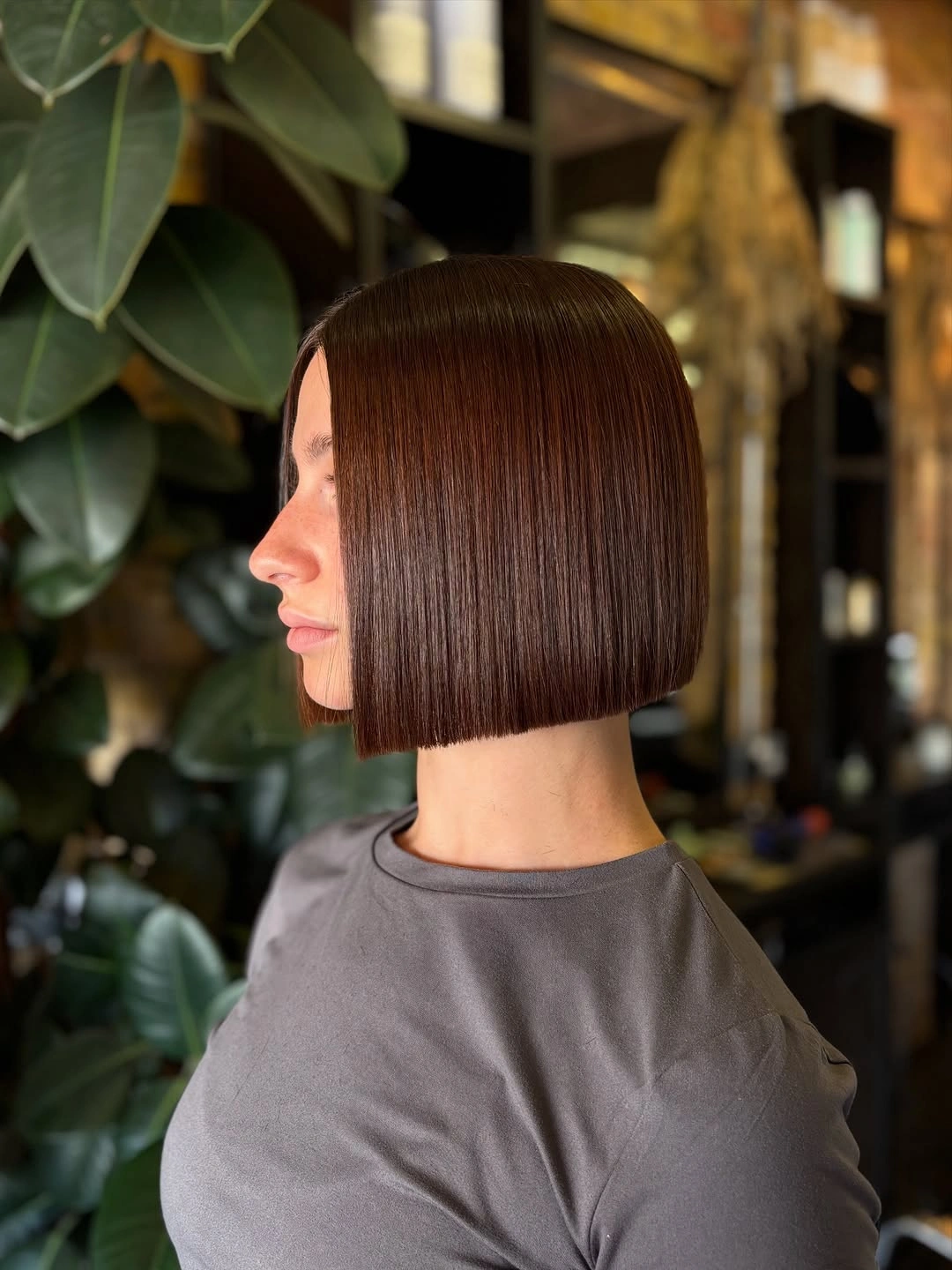 bobbed haircut for women Ultra-Gloss Precision Bob With Rich Chocolate Shine