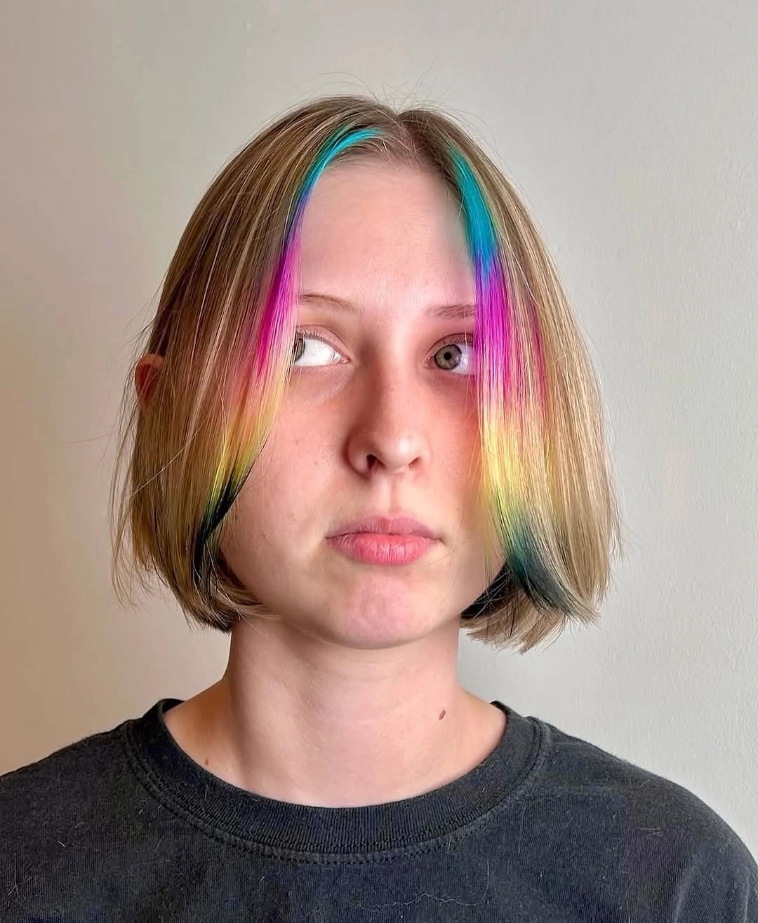 bobbed haircut for women Minimalist Bob With Hidden Rainbow Face Frame