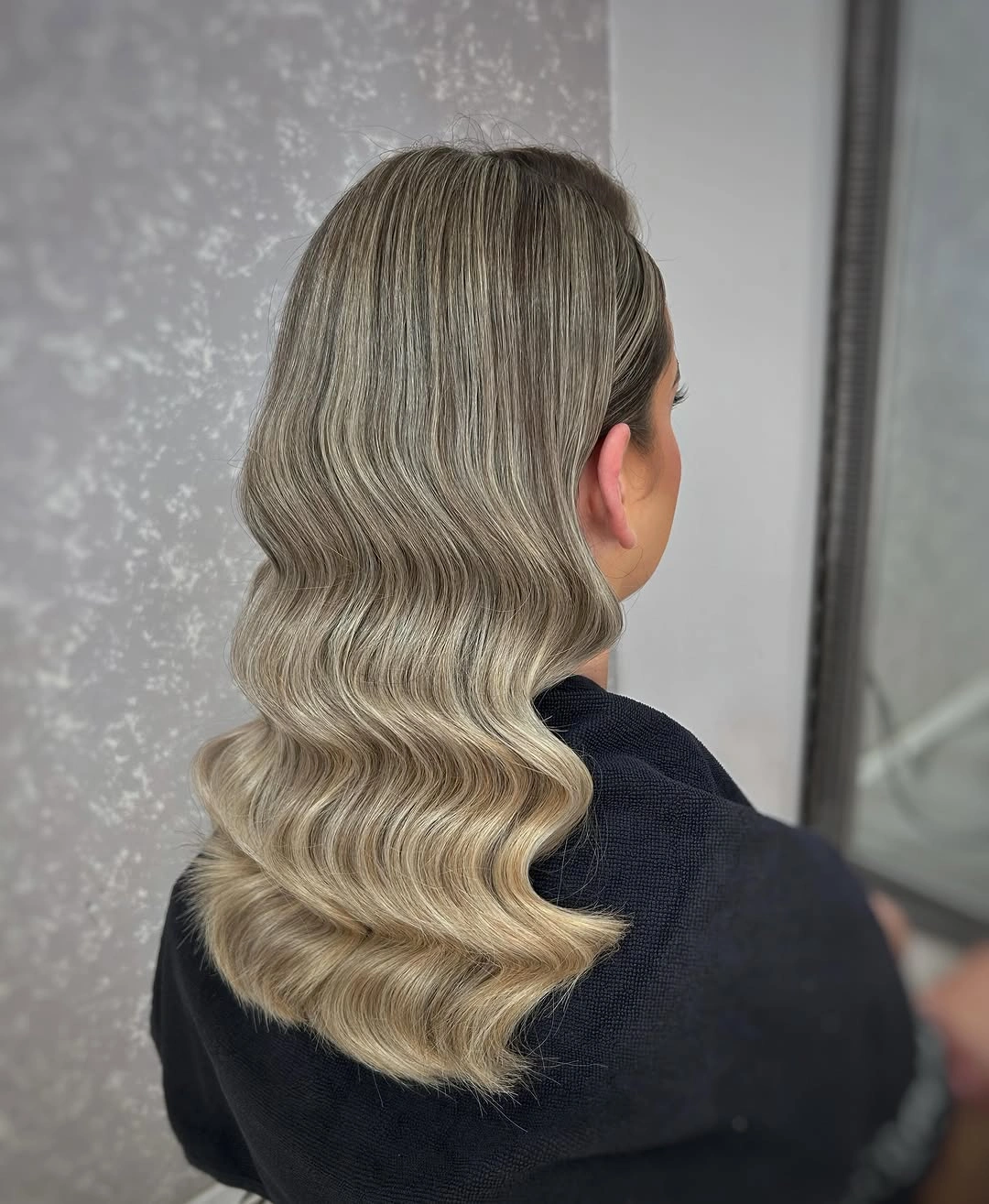 body waves hairstyle Cool Beige Waves with a Silky Glass Finish