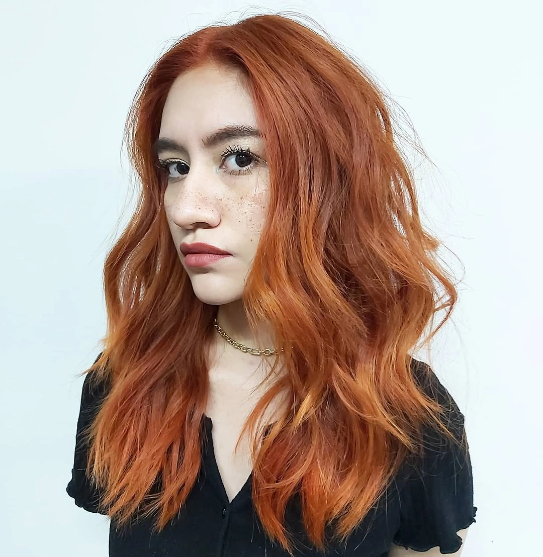 body waves hairstyle Fiery Ginger Body Waves with Casual Texture